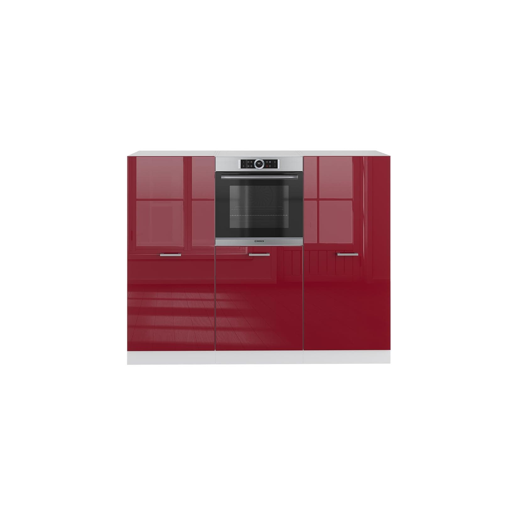 Vicco Küchenzeile R-Line Einbauküche Weiß Bordeaux Hochglanz mit Backofen