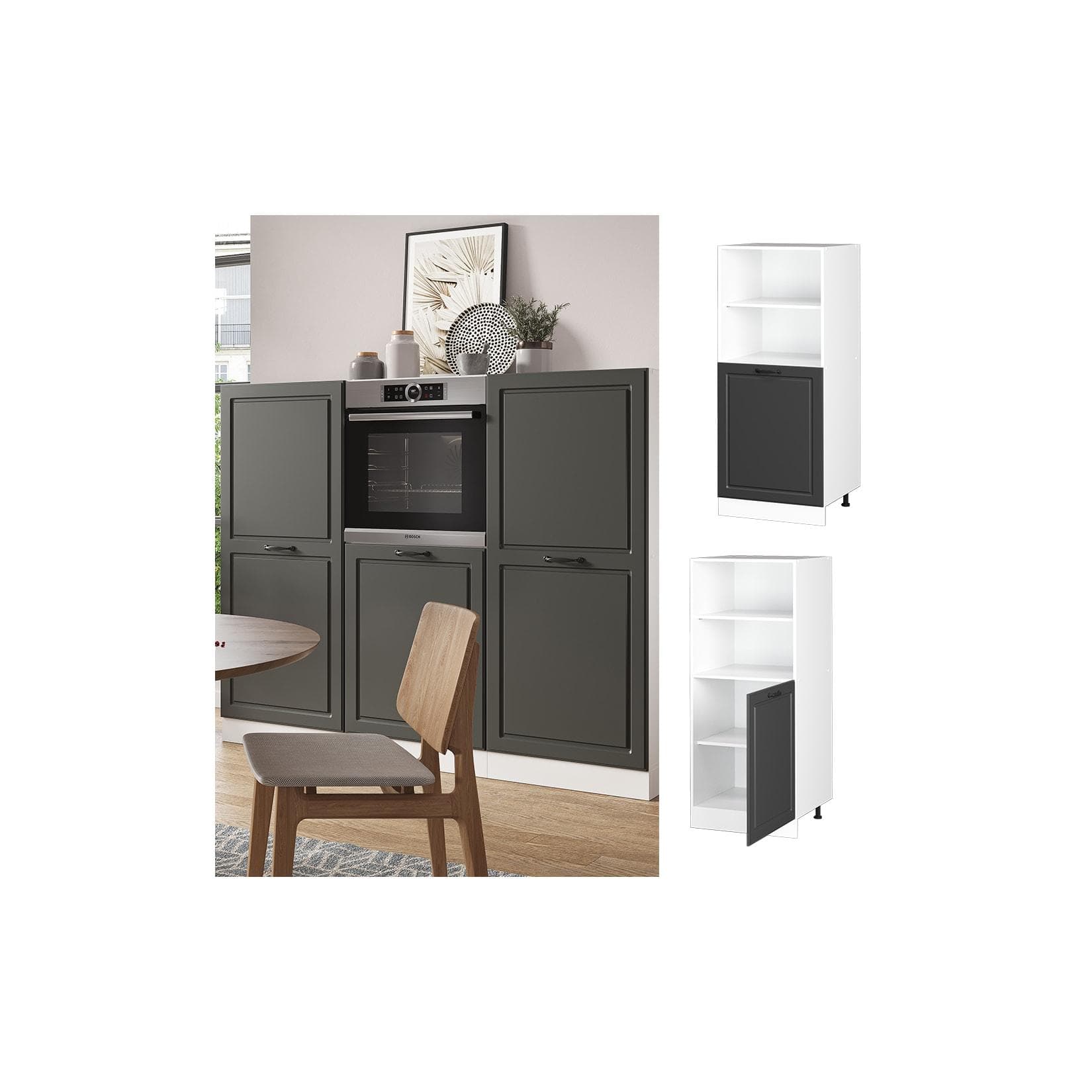 Vicco Backofenumbauschrank Küchenschrank R-Line Landhaus 60 cm Weiß Anthrazit