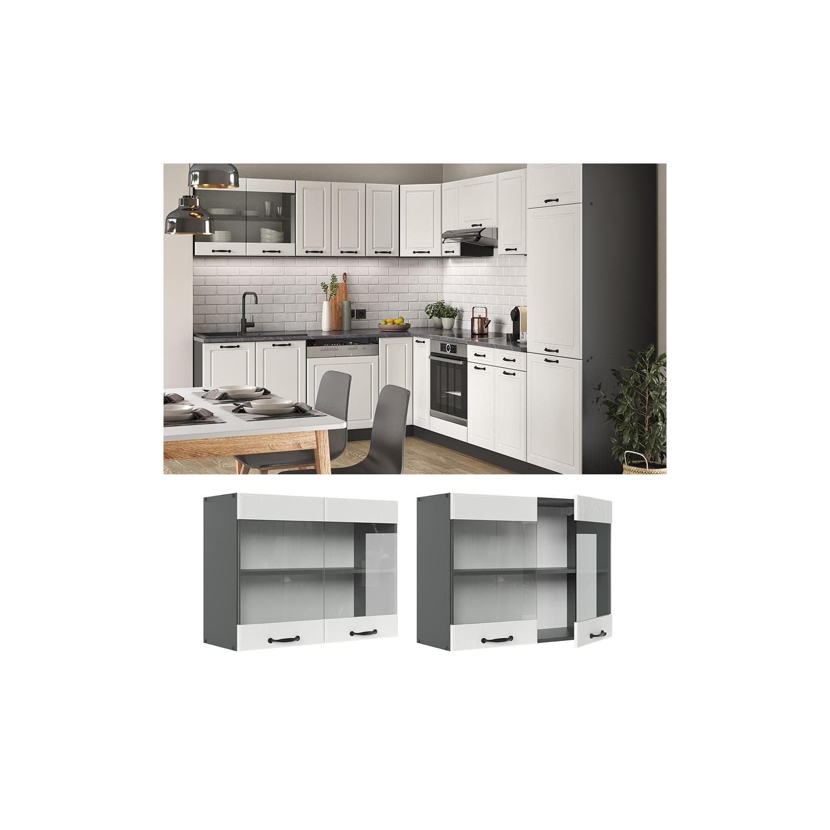 Vicco Hängeglasschrank 80 cm Anthrazit Küchenschrank R-Line