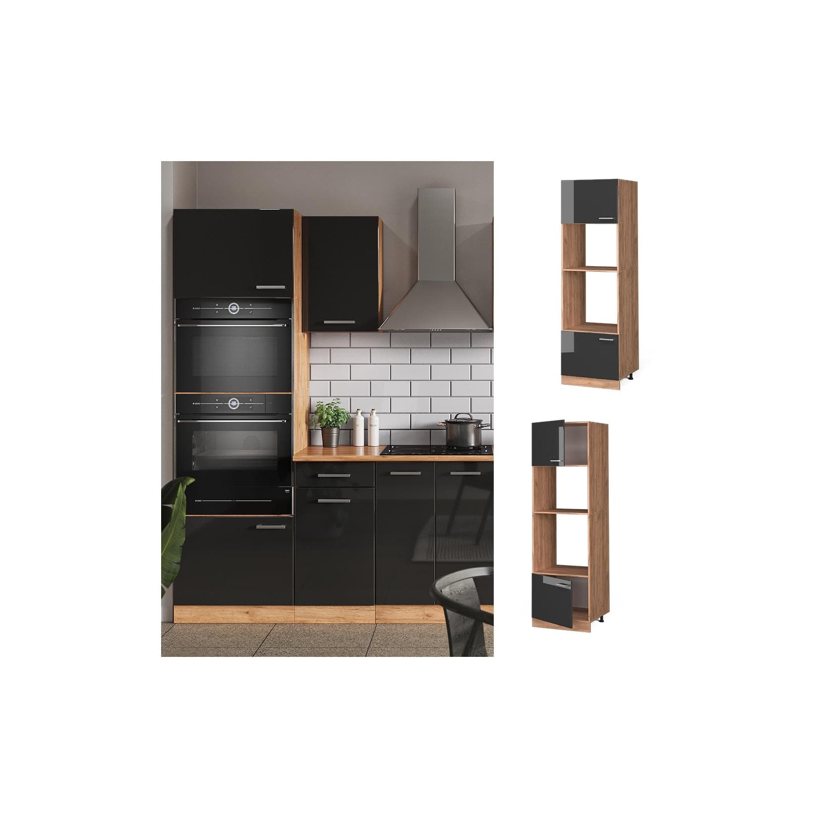 Vicco R-Line Mikrowellenumbauschrank Anthrazit Hochglanz/Goldkraft Eiche