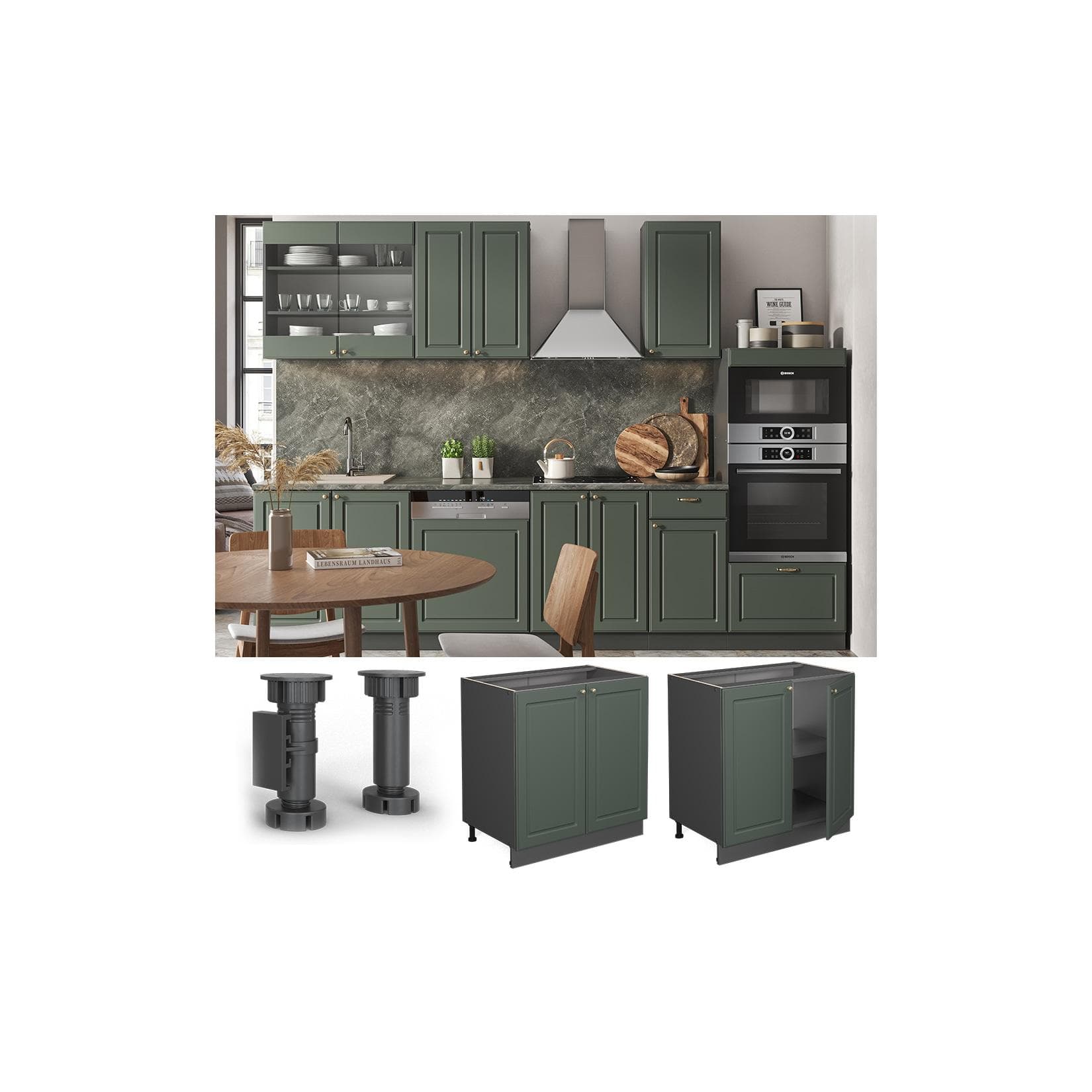 Vicco Unterschrank Fame-Line 80 cm Anthrazit Grün-Gold Landhaus