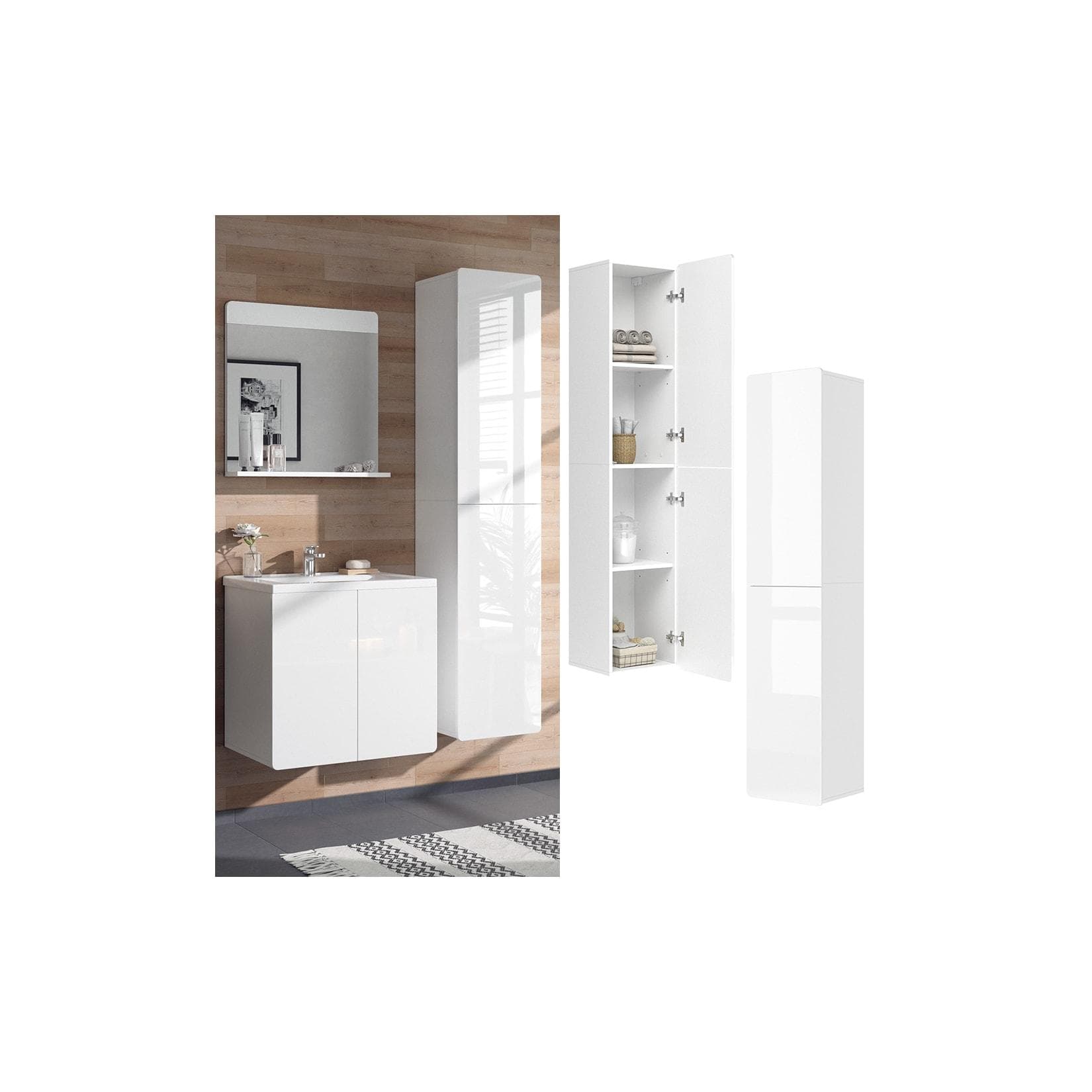 Vicco Hochschrank Izan Weiß Hochglanz Badezimmerschrank Modern