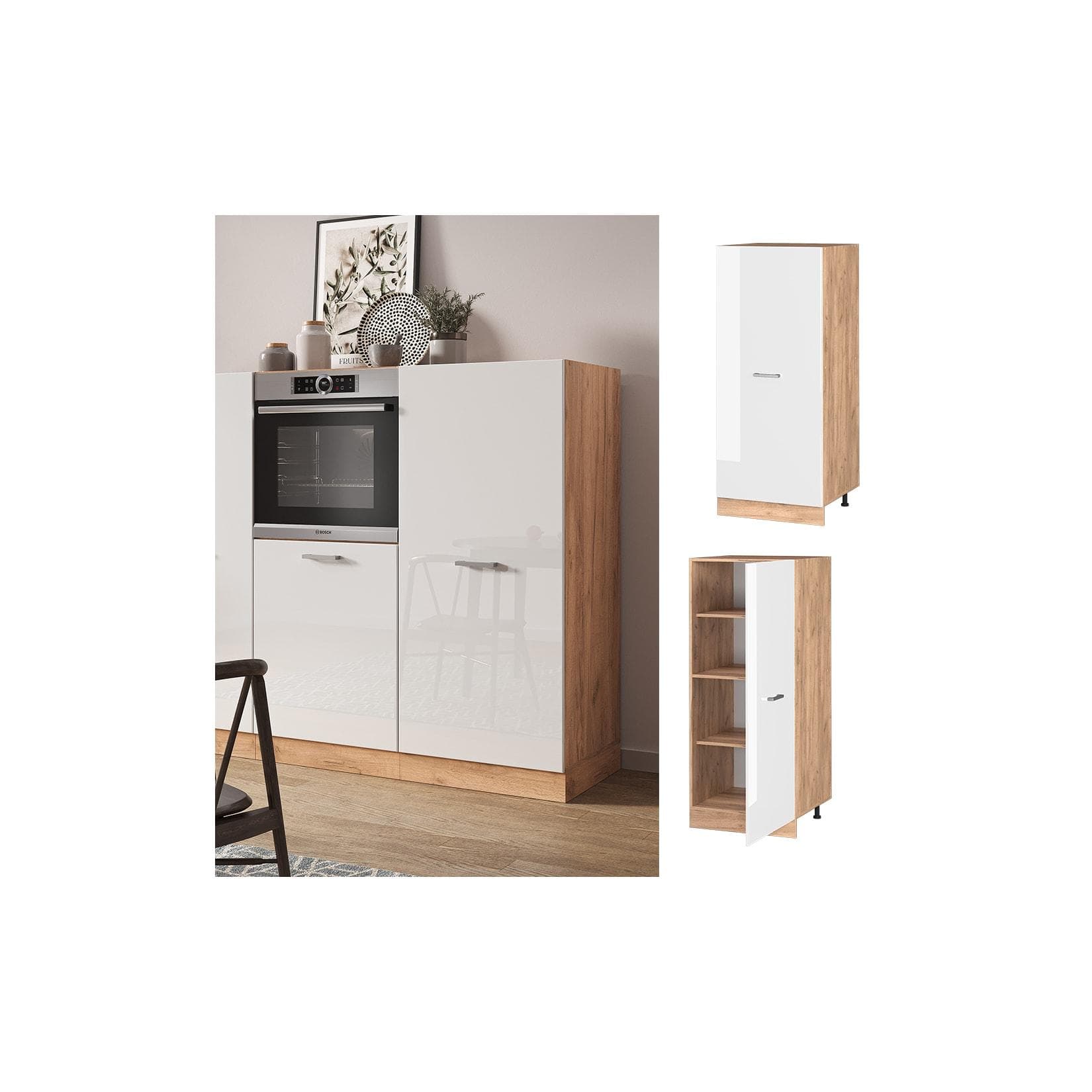 Vicco Backofenumbauschrank R-Line Weiß Eiche Groß