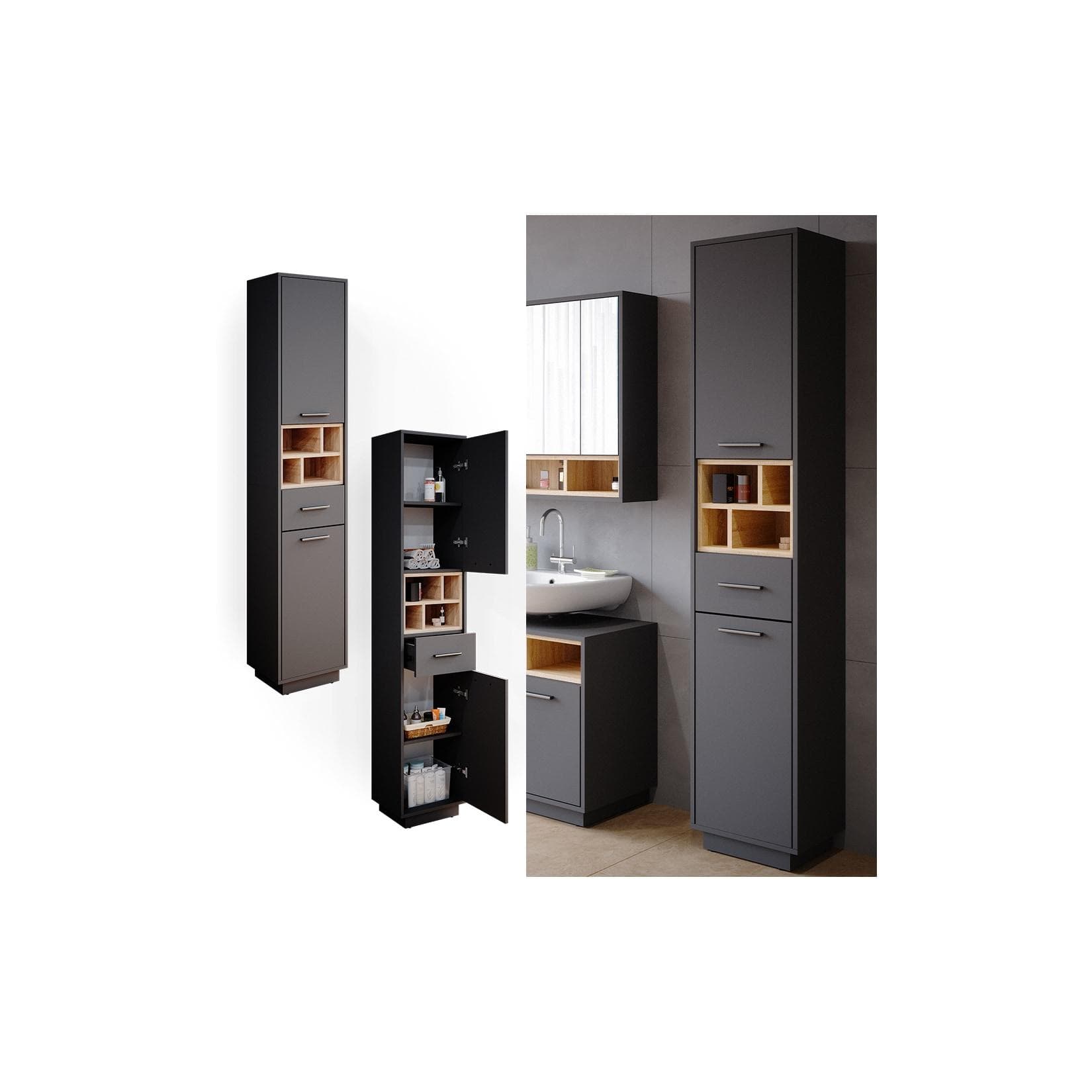 Vicco Badschrank Beatrice Anthrazit/Sonoma Hochschrank mit Schubladen