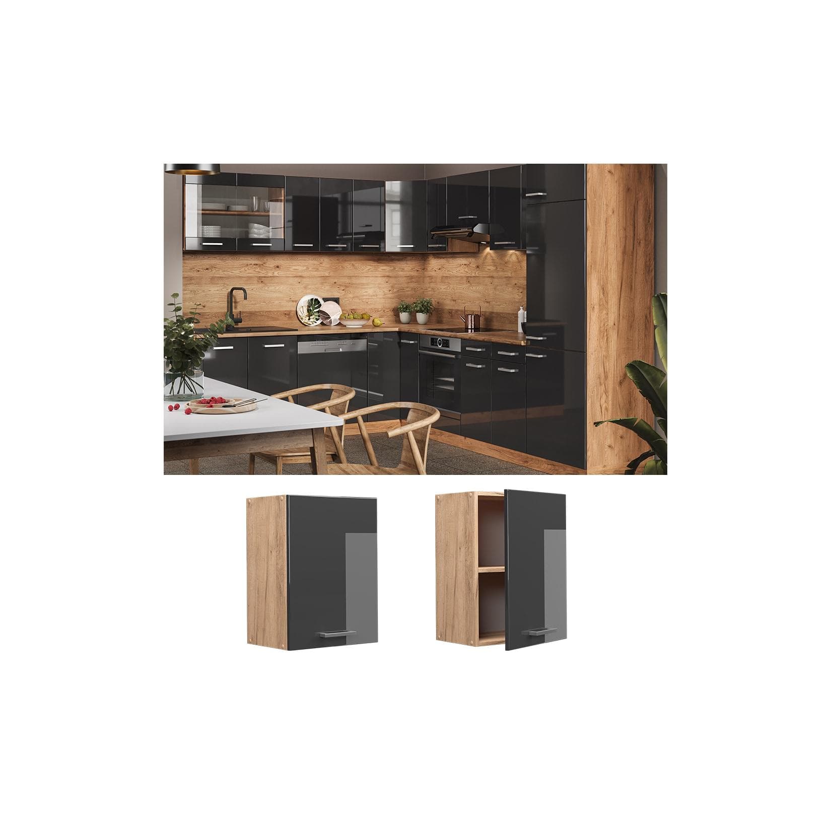 Vicco Hängeschrank Küchenschrank R-Line 45 cm Eiche Anthrazit