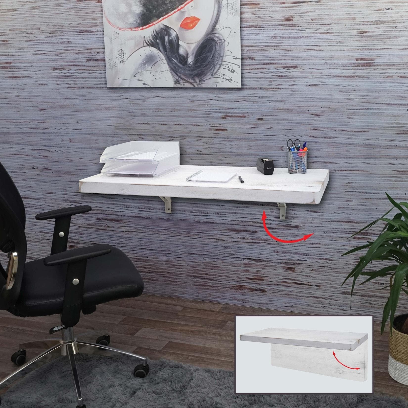 MCW Wandklapptisch H48 Klappbar Massivholz Shabby Weiß
