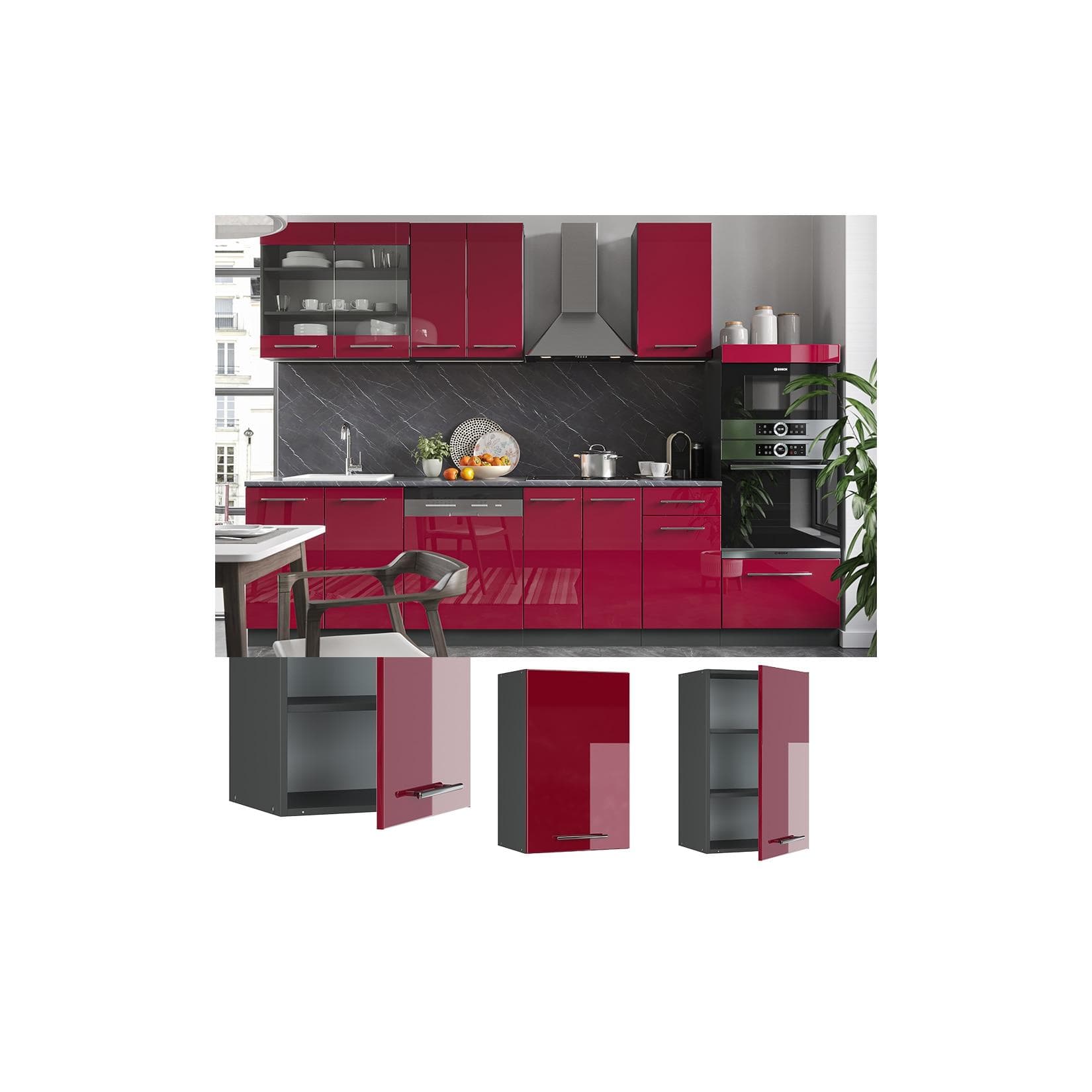 VICCO Hängeschrank 45 cm Bordeaux Hochglanz Küchenschrank Fame-Line