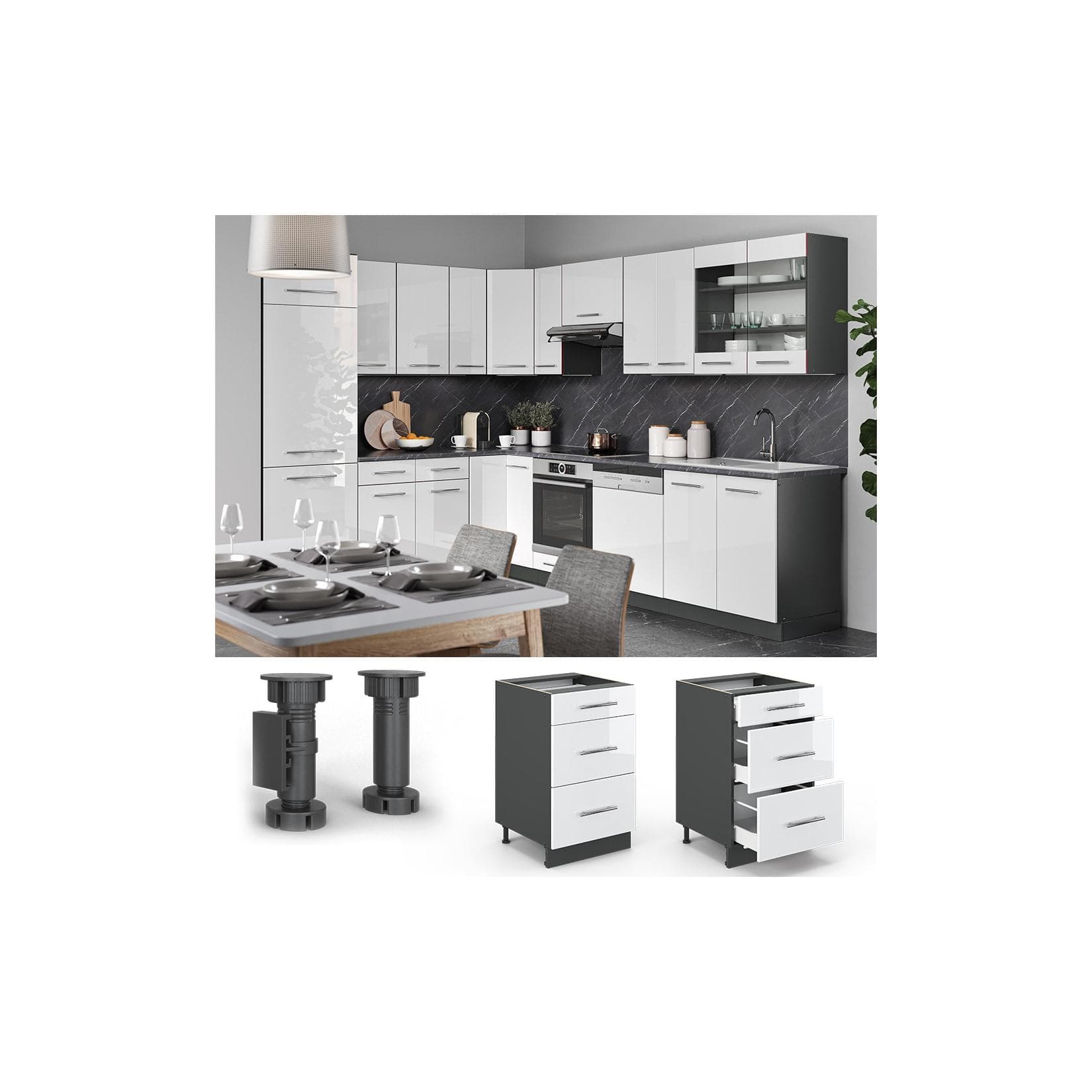 VICCO Schubunterschrank 50 cm Weiß Hochglanz Küchenschrank Fame-Line