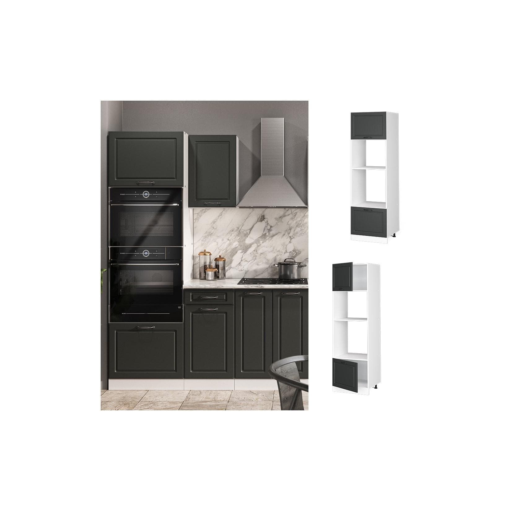 Anthrazit Landhaus Mikrowellenumbauschrank mit Weißer Front