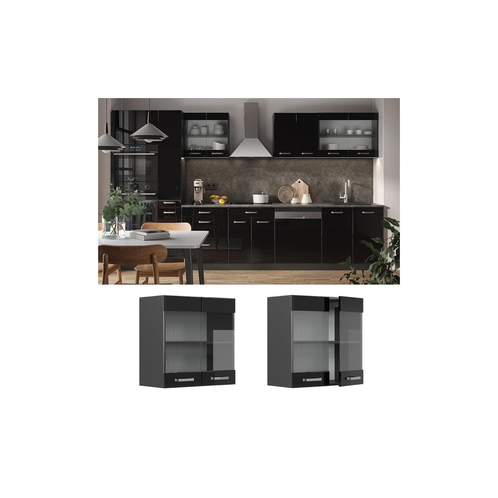 Hängeschrank schwarz-anthrazit, Hochglanz