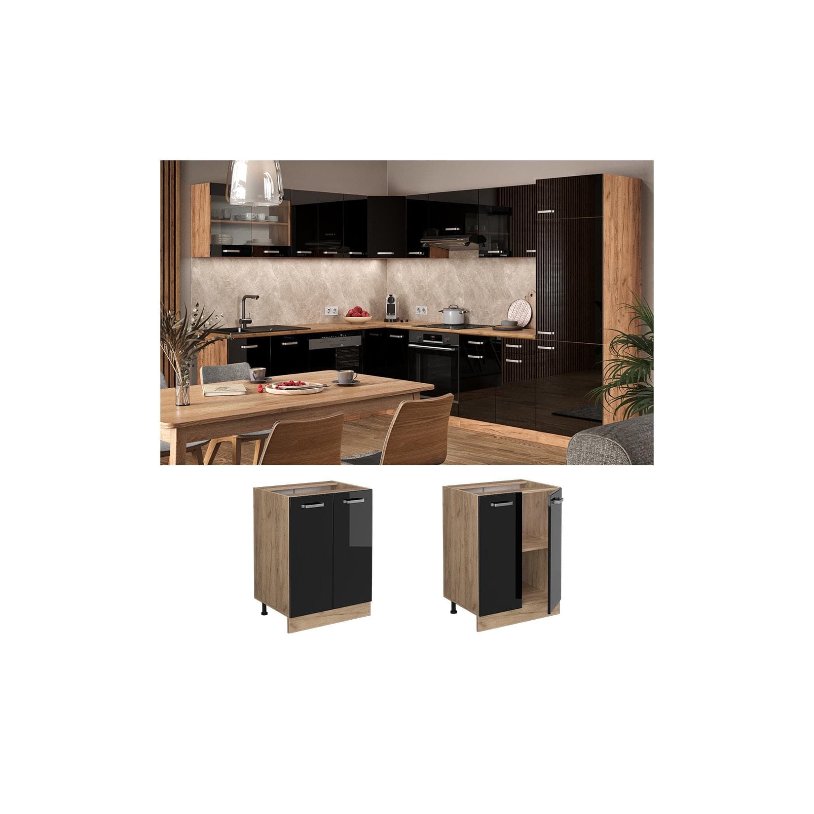 Vicco Küchenschrank R-Line Solid Eiche Schwarz 60 cm Modern