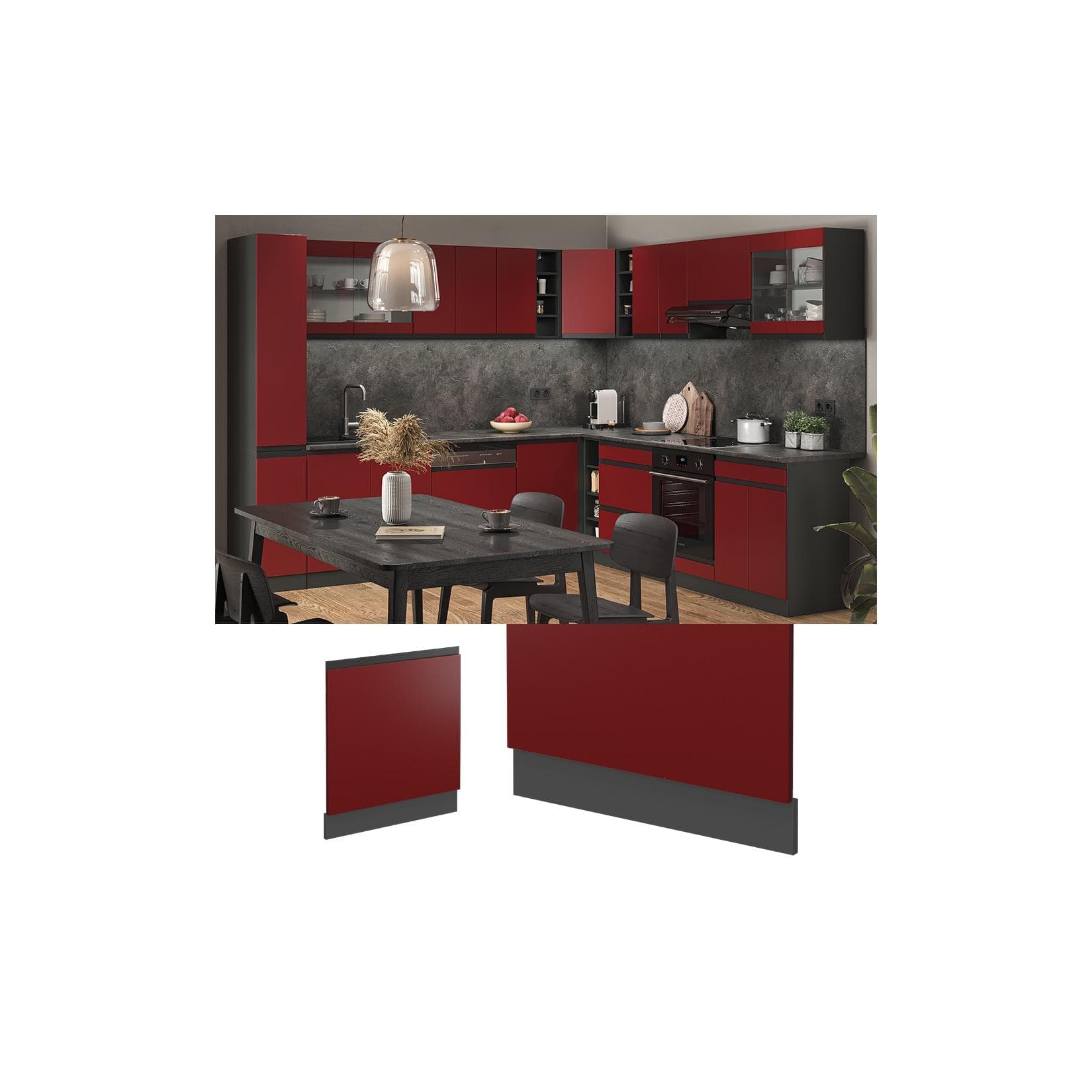 Vicco Geschirrspülerblende R-Line J-Shape Anthrazit Rot 60 cm Modern