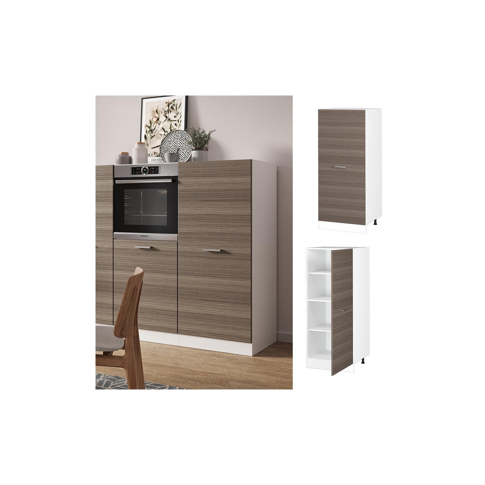 Vicco Backofenumbauschrank R-Line 60 cm Weiß/Edelgrau Große Tür