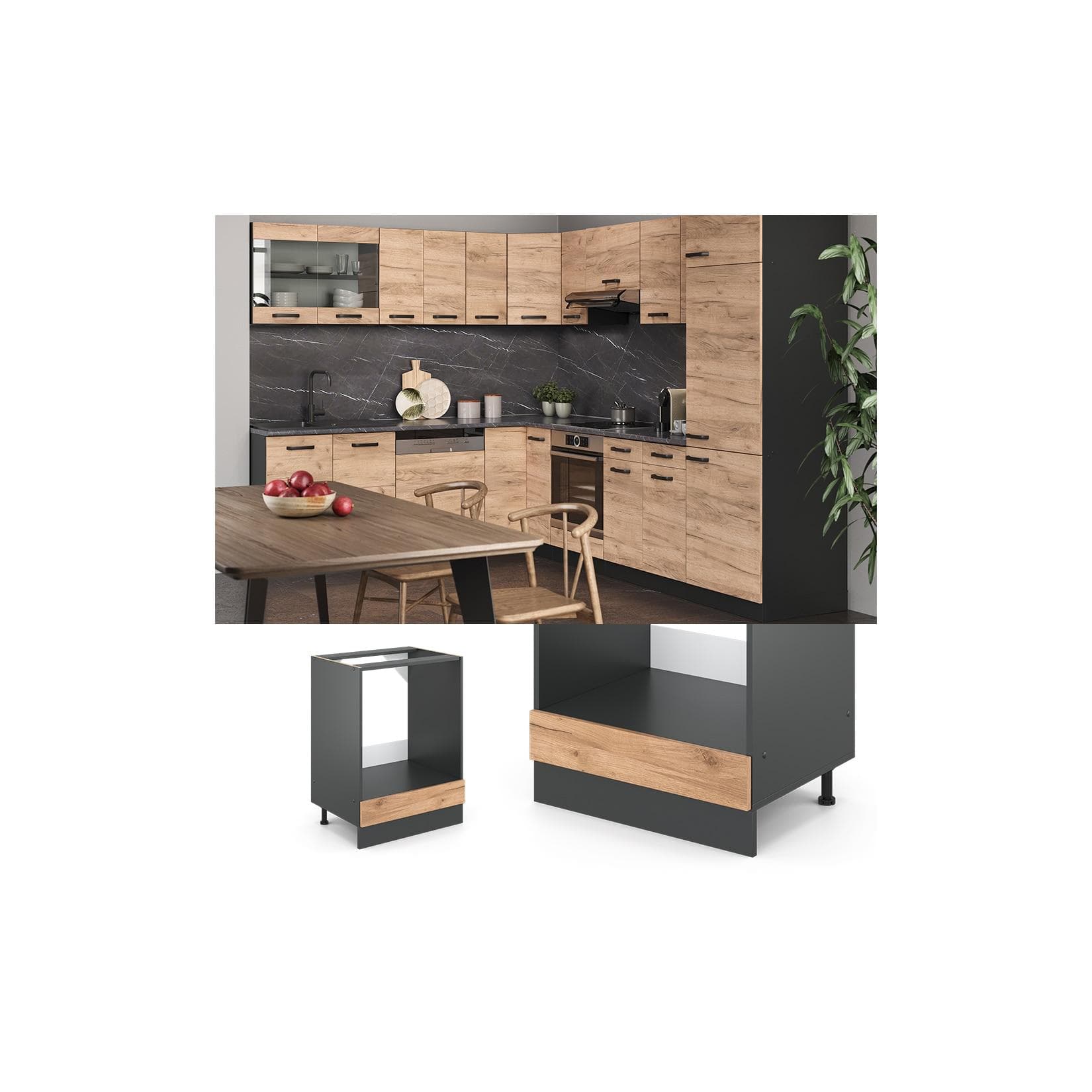 Vicco Herdumbauschrank R-Line Anthrazit Goldkraft Eiche 60 cm