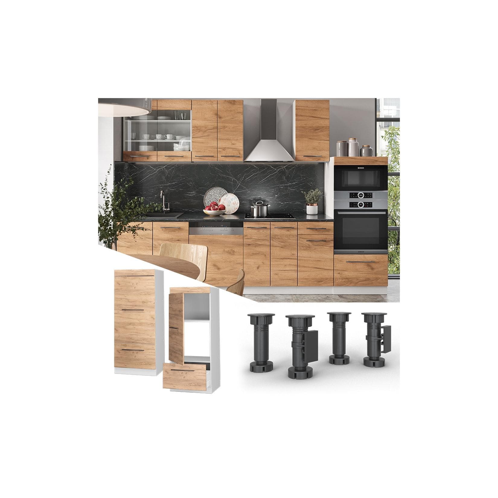 Goldkraft Eiche/Weiß Mikrowellenumbauschrank