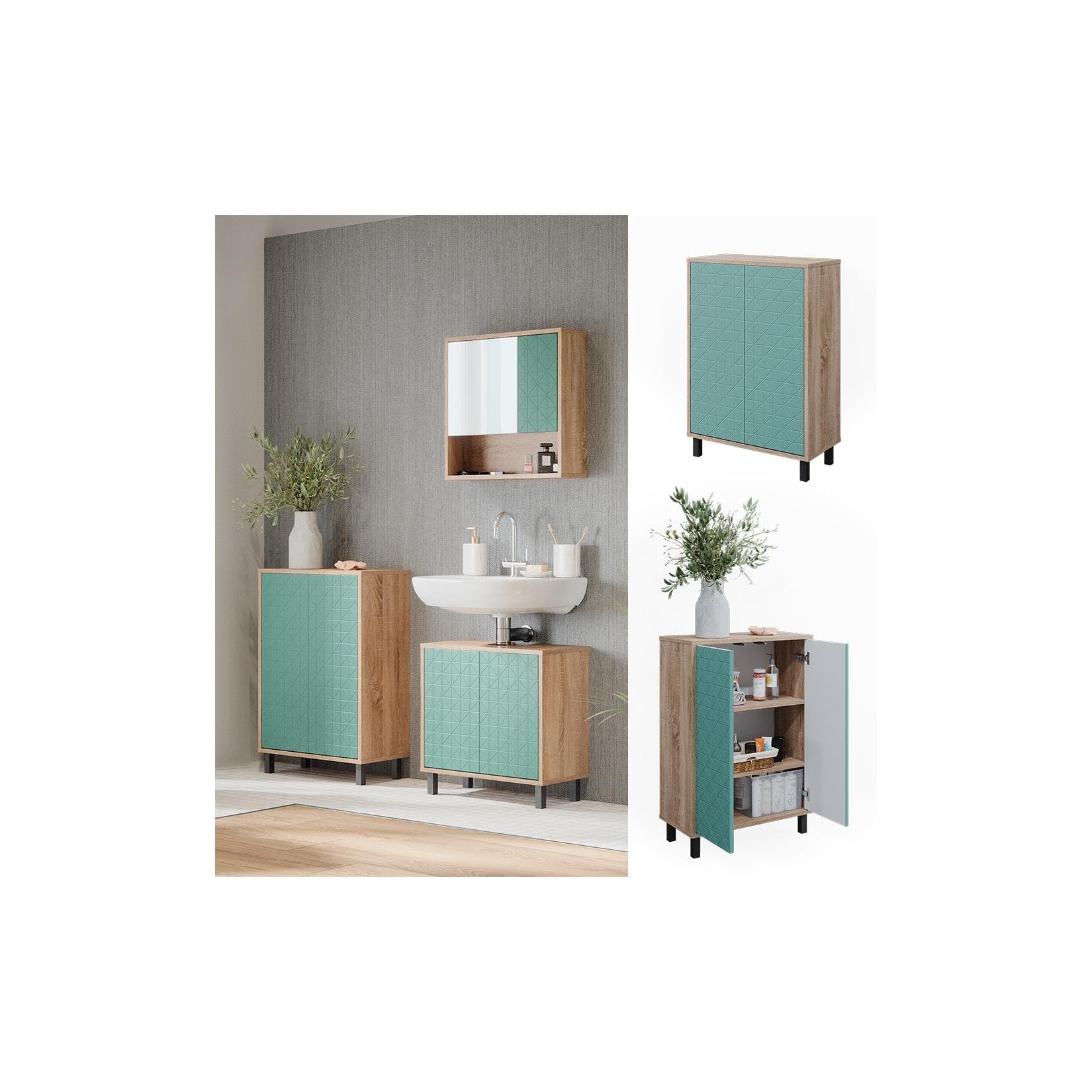 Vicco Badschrank Agasta 3 Regalfächer Breiter Badezimmerschrank Mintgrün