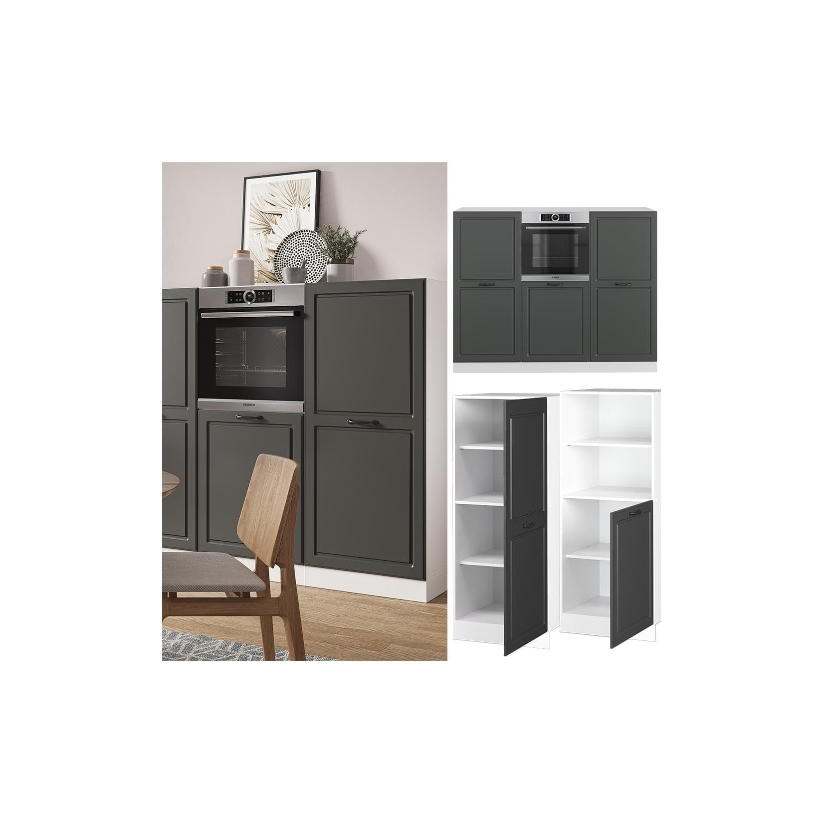Vicco Küchenzeile R-Line Landhaus Weiß Anthrazit mit Backofen