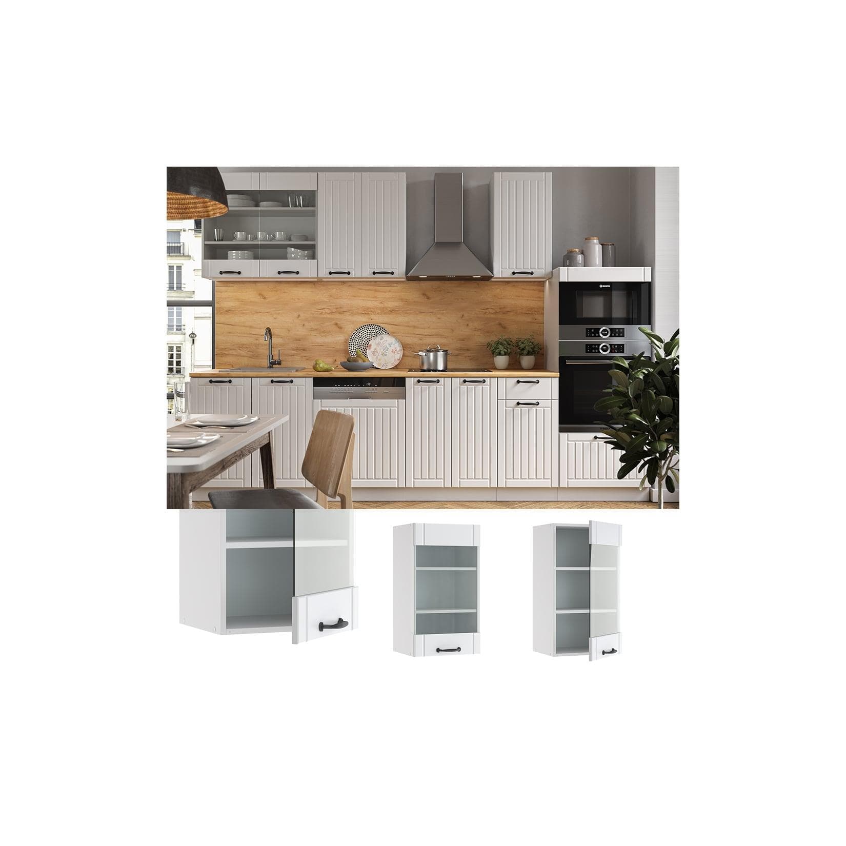Vicco Hängeglasschrank 40 cm Fame Line Weiß Landhausstil Küchenschrank
