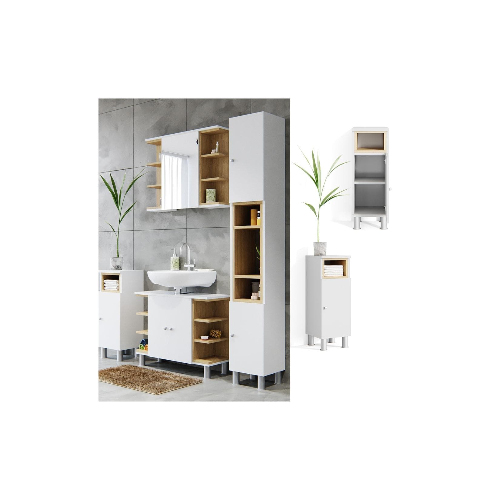 VICCO Badschrank AQUIS Weiß Eiche Midischrank Badregal