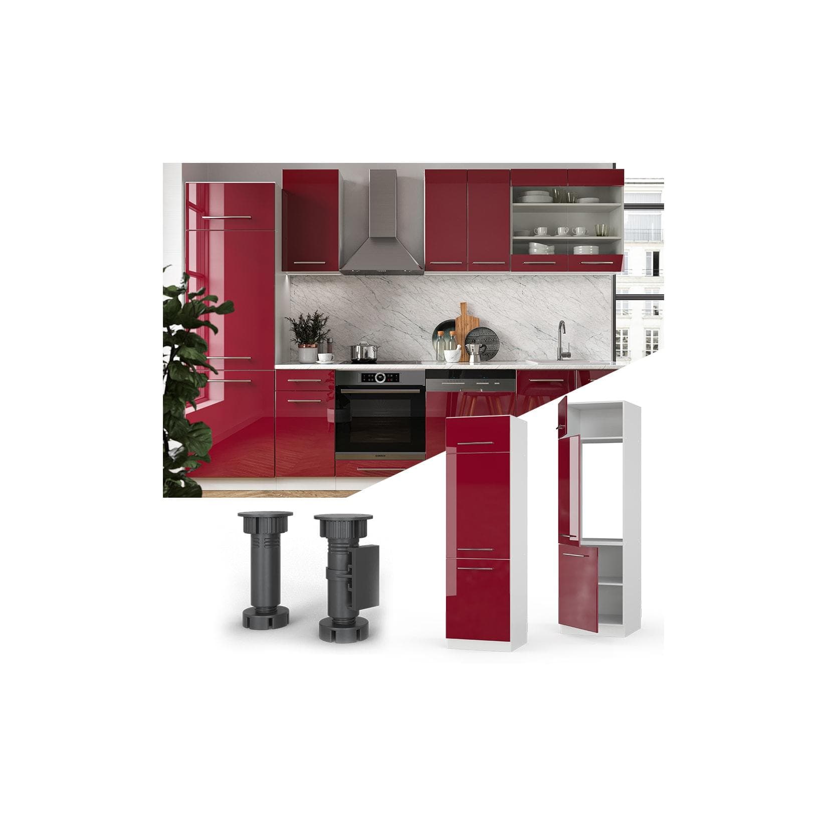 VICCO Kühlumbauschrank 60 cm Hochschrank Fame-Line Grau Hochglanz