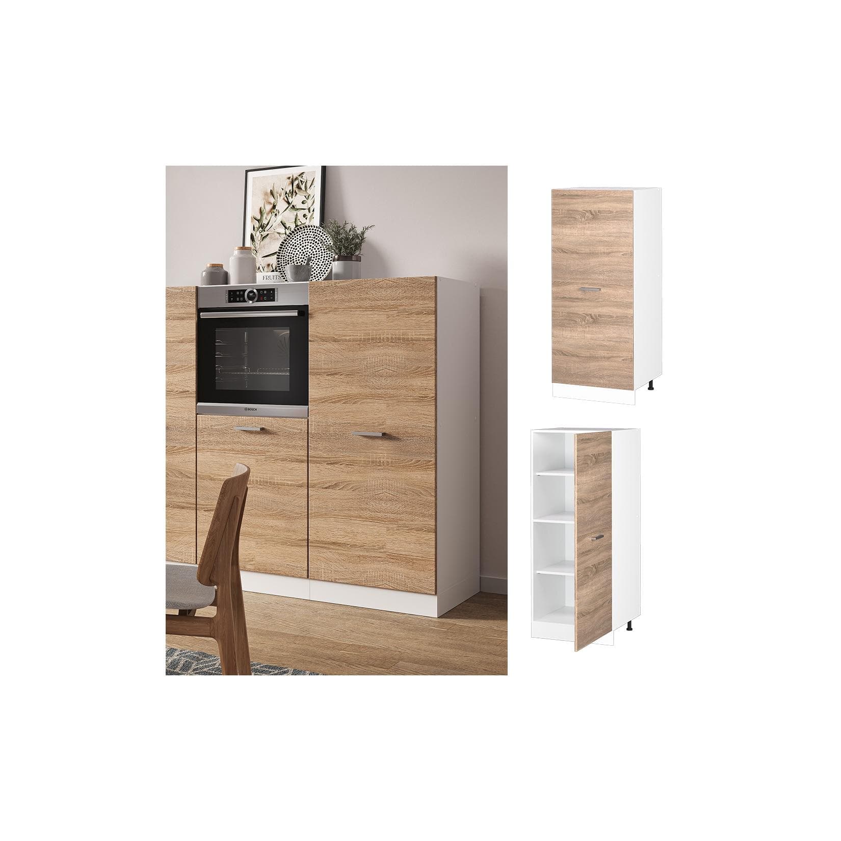 Vicco Backofenumbauschrank R-Line 60 cm Weiß Sonoma Große Tür