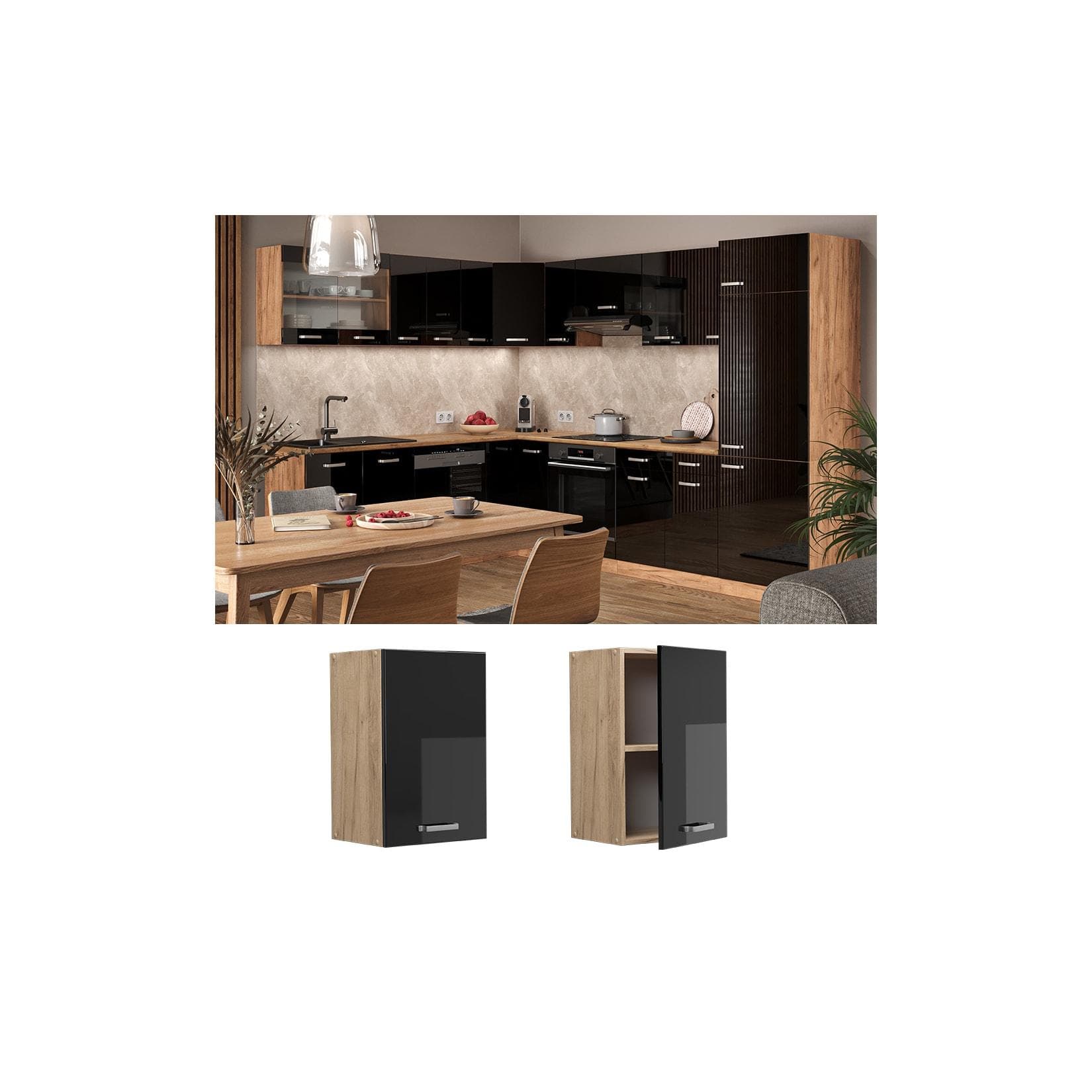 Vicco Hängeschrank Küchenschrank R-Line Schwarz Eiche 40 cm