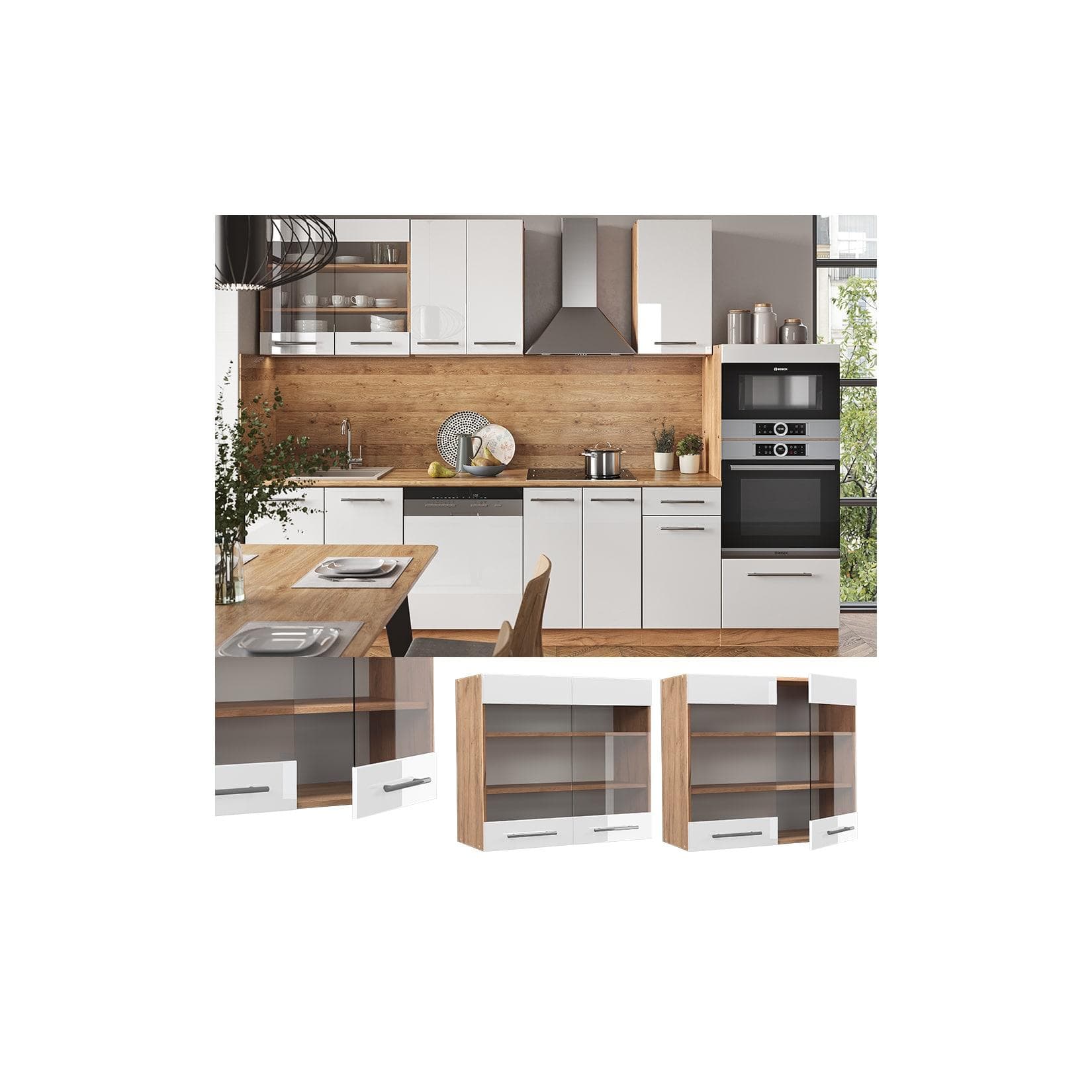 Vicco Hängeglasschrank Fame-Line Weiß Hochglanz 80 cm