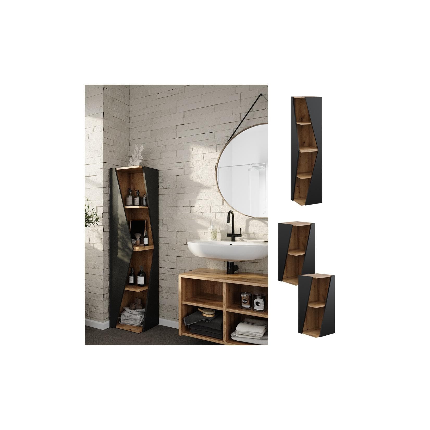 Vicco Badregal Benno 2er Set Anthrazit Eiche Modern