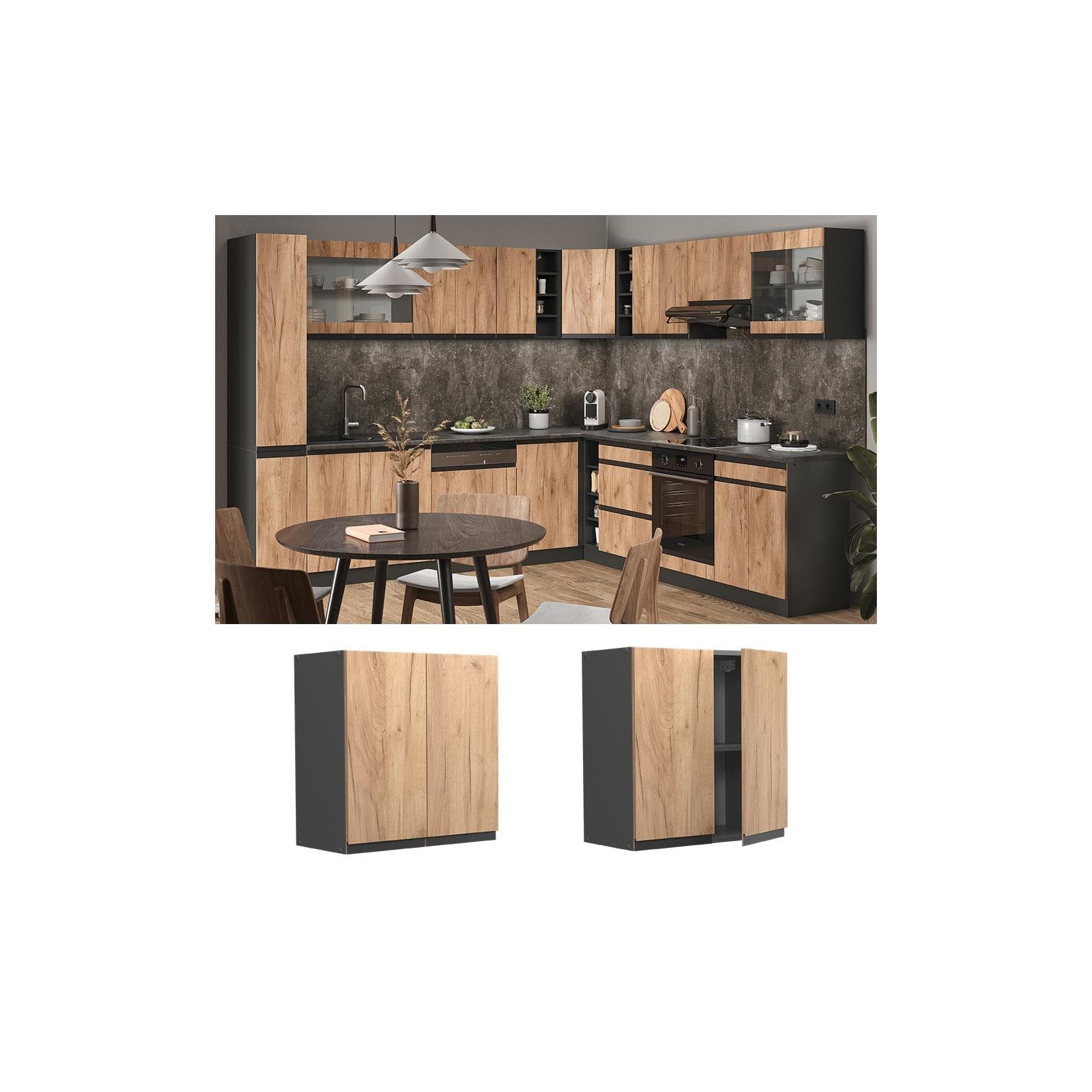 Vicco Hängeschrank R-Line J-Shape Anthrazit Eiche 60 cm Modern