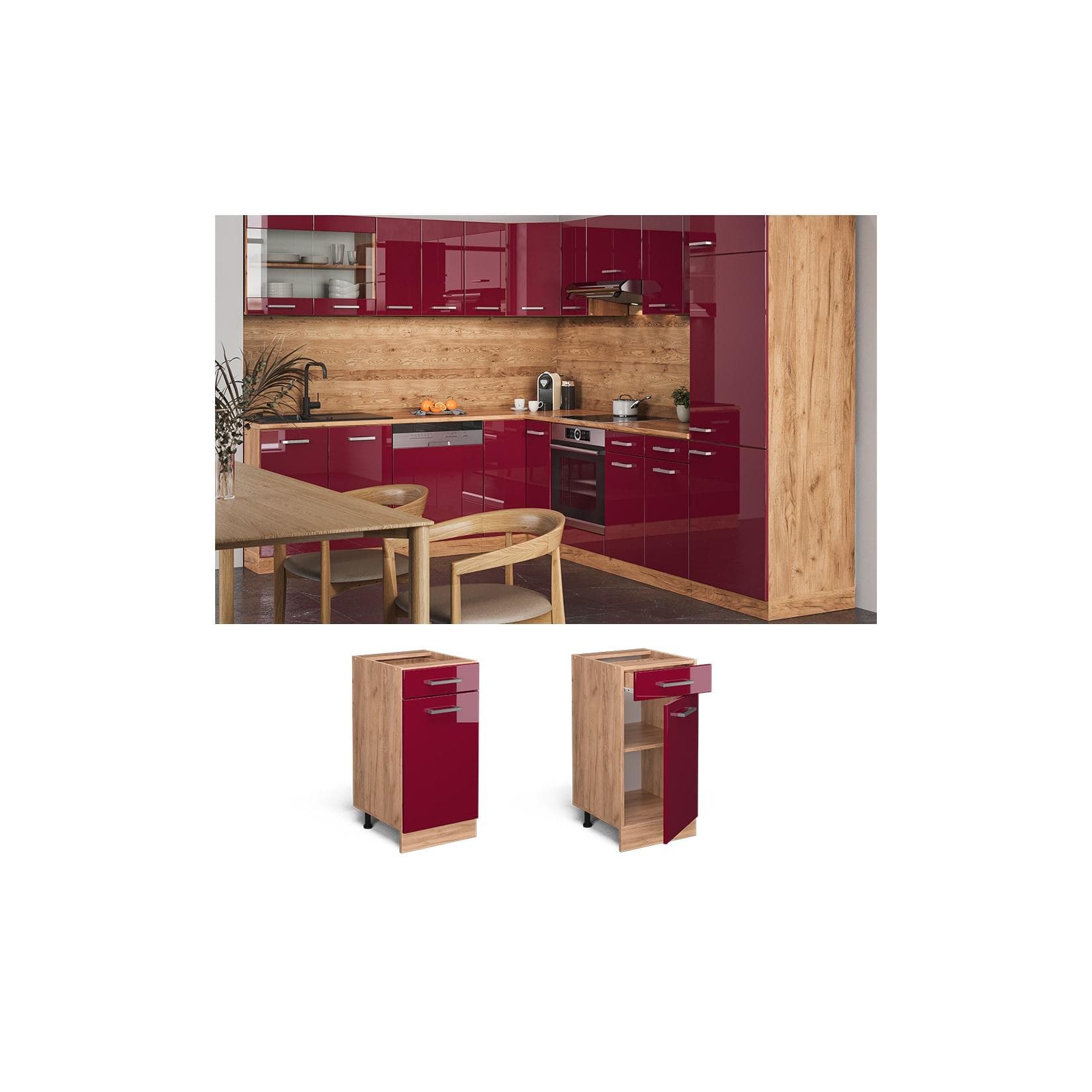 Vicco Unterschrank R-Line Rot Hochglanz Goldkraft Eiche 40 cm