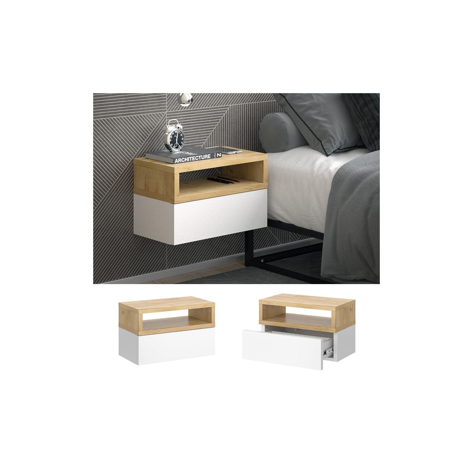 Vicco Hängender Nachttisch Urban Weiß mit Schublade