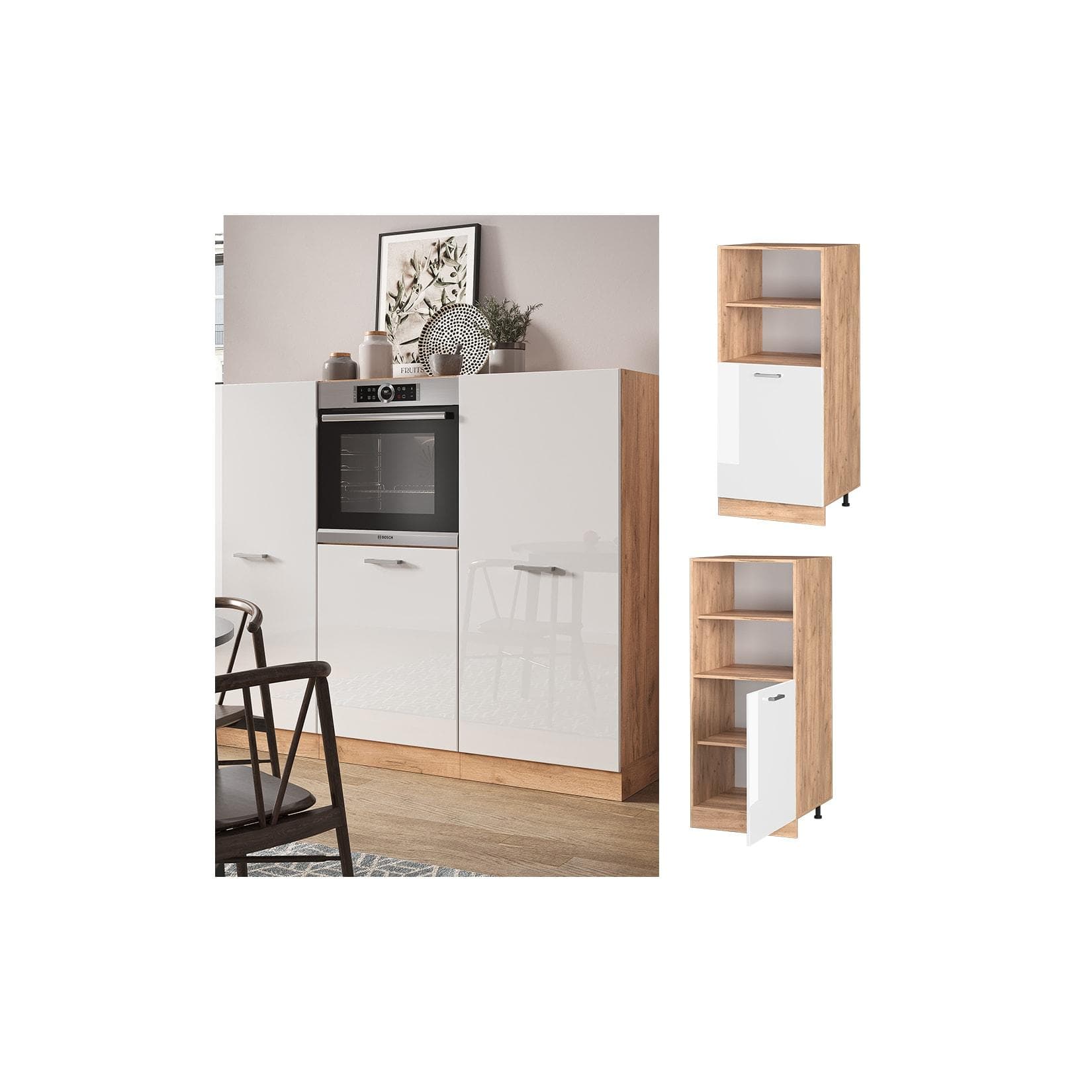 Vicco Backofenumbauschrank Küchenschrank R-Line 60 cm Eiche Weiß