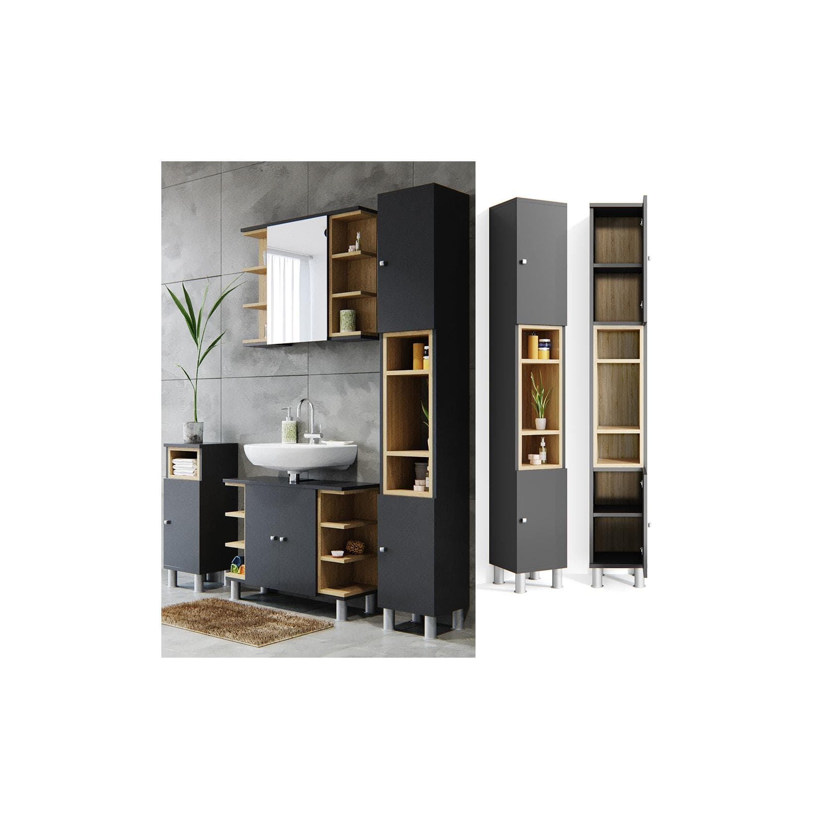 Vicco Badschrank Aquis Hochschrank Eiche Anthrazit