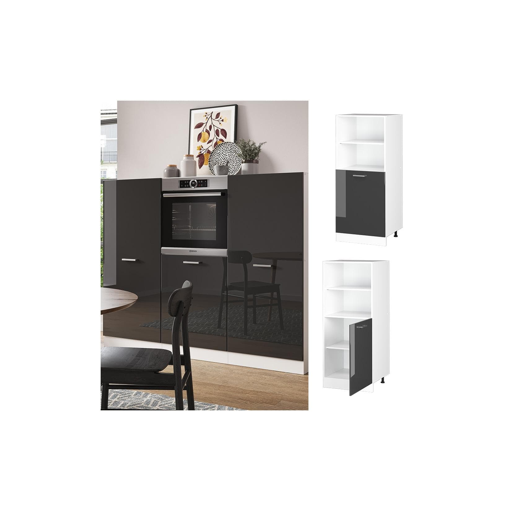 Vicco Backofenumbauschrank 60 cm Weiß Anthrazit Hochglanz R-Line