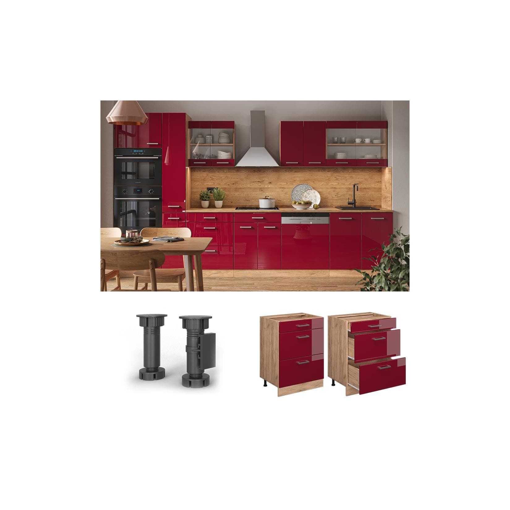 Vicco Schubladenunterschrank Küchenschrank R-Line 60 cm Eiche Bordeaux