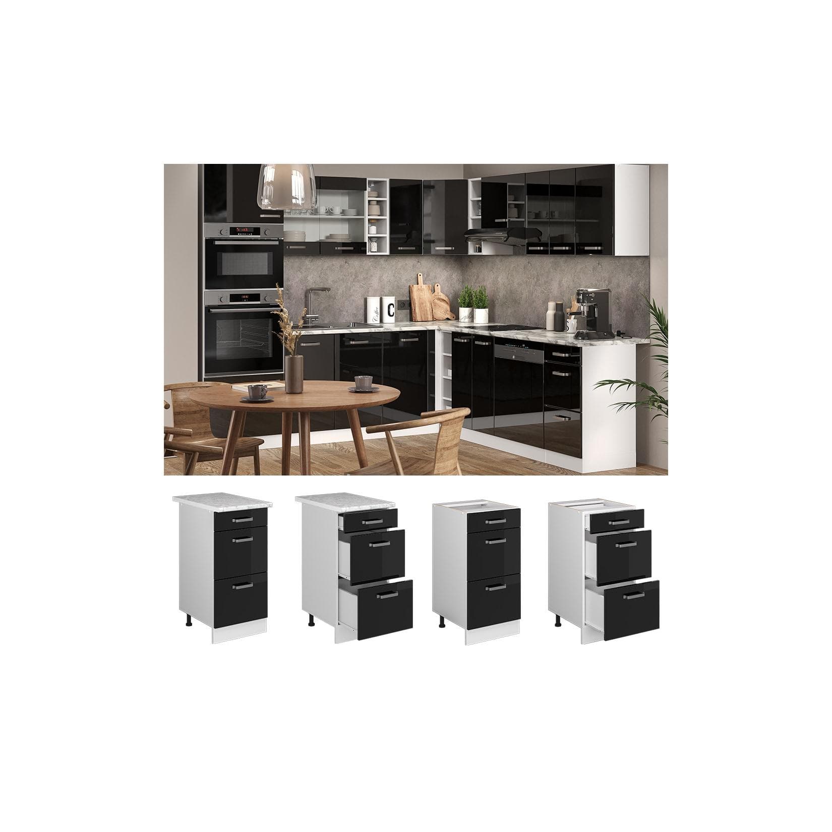 Vicco Schubladenunterschrank Küchenschrank R-Line Weiß Schwarz 40 cm