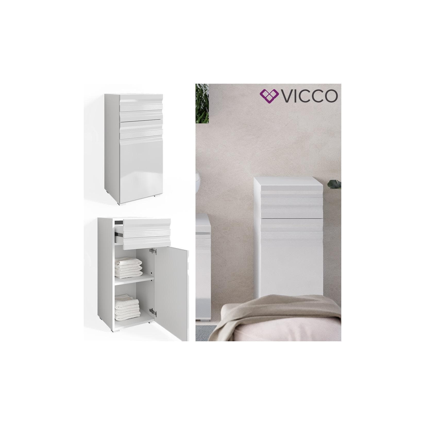 Vicco Midischrank Fredd Weiß Hochglanz Badezimmer Badschrank