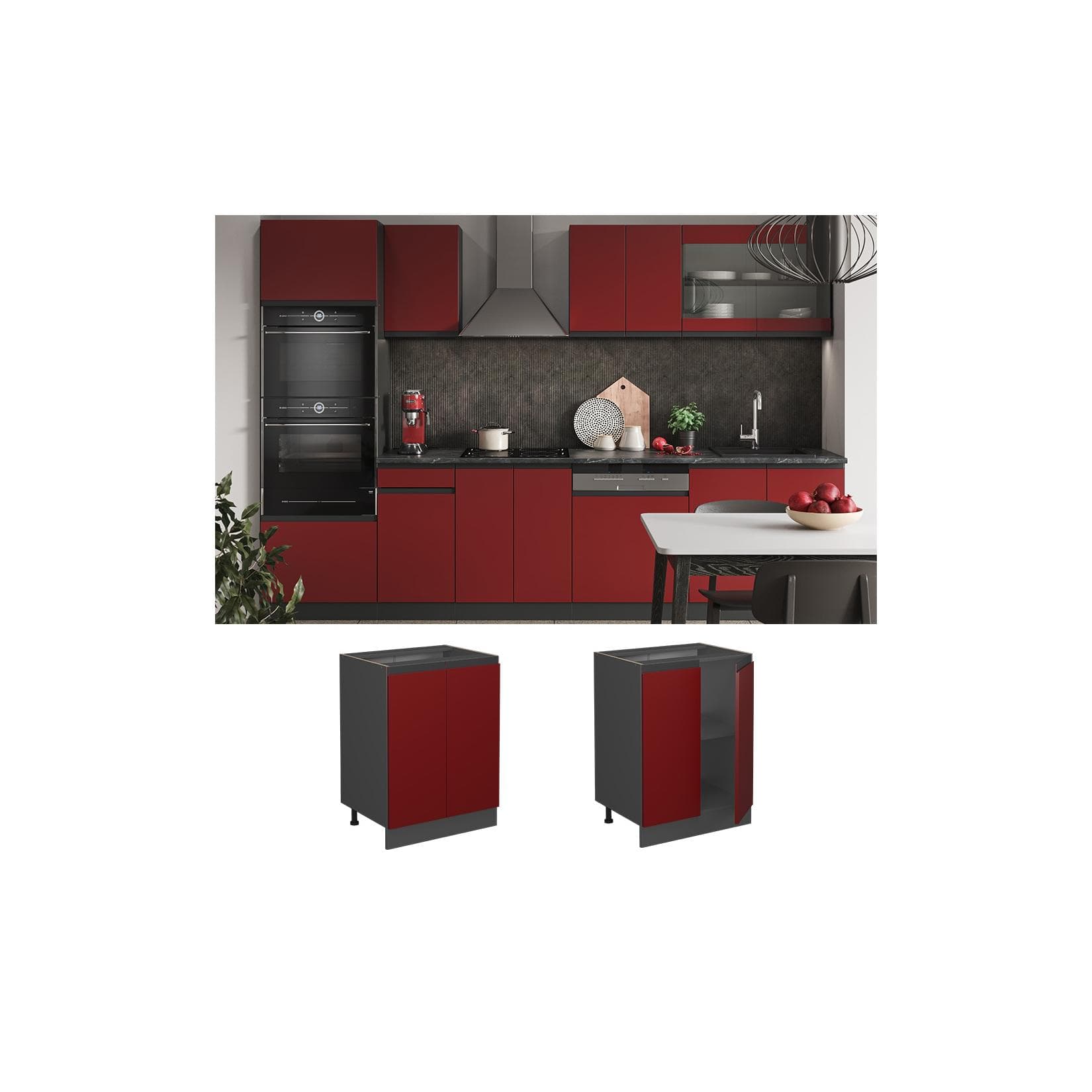 Vicco Unterschrank Küchenschrank R-Line J-Shape Anthrazit Rot 60 cm