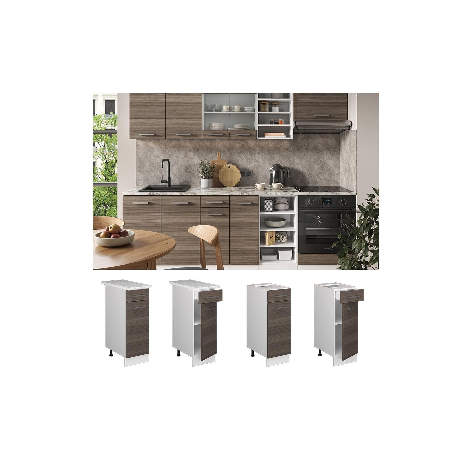 Vicco Schubunterschrank R-Line Weiß/Edelgrau mit Tür und Schublade