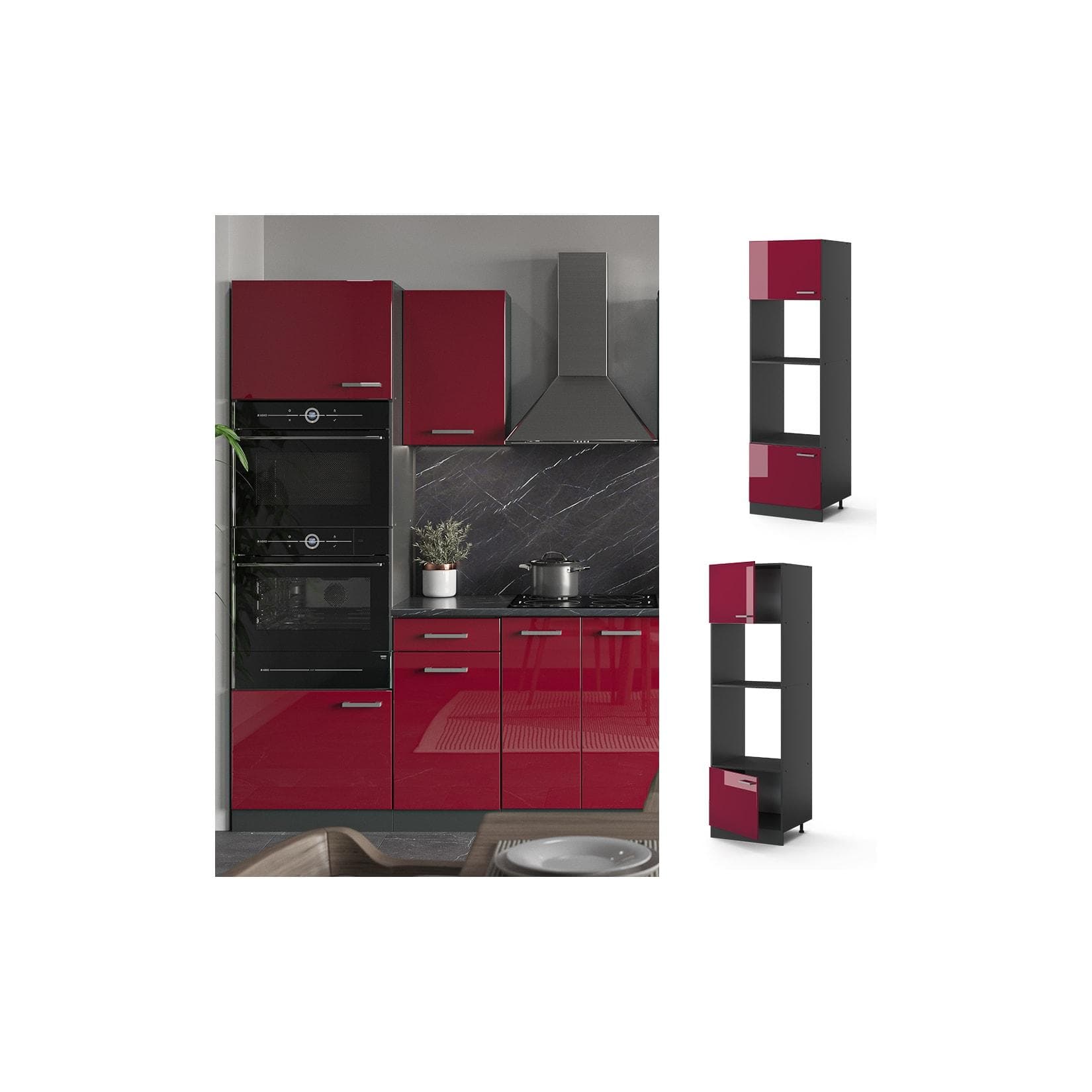 Vicco Mikrowellenumbauschrank R-Line Rot Hochglanz Anthrazit 60 cm