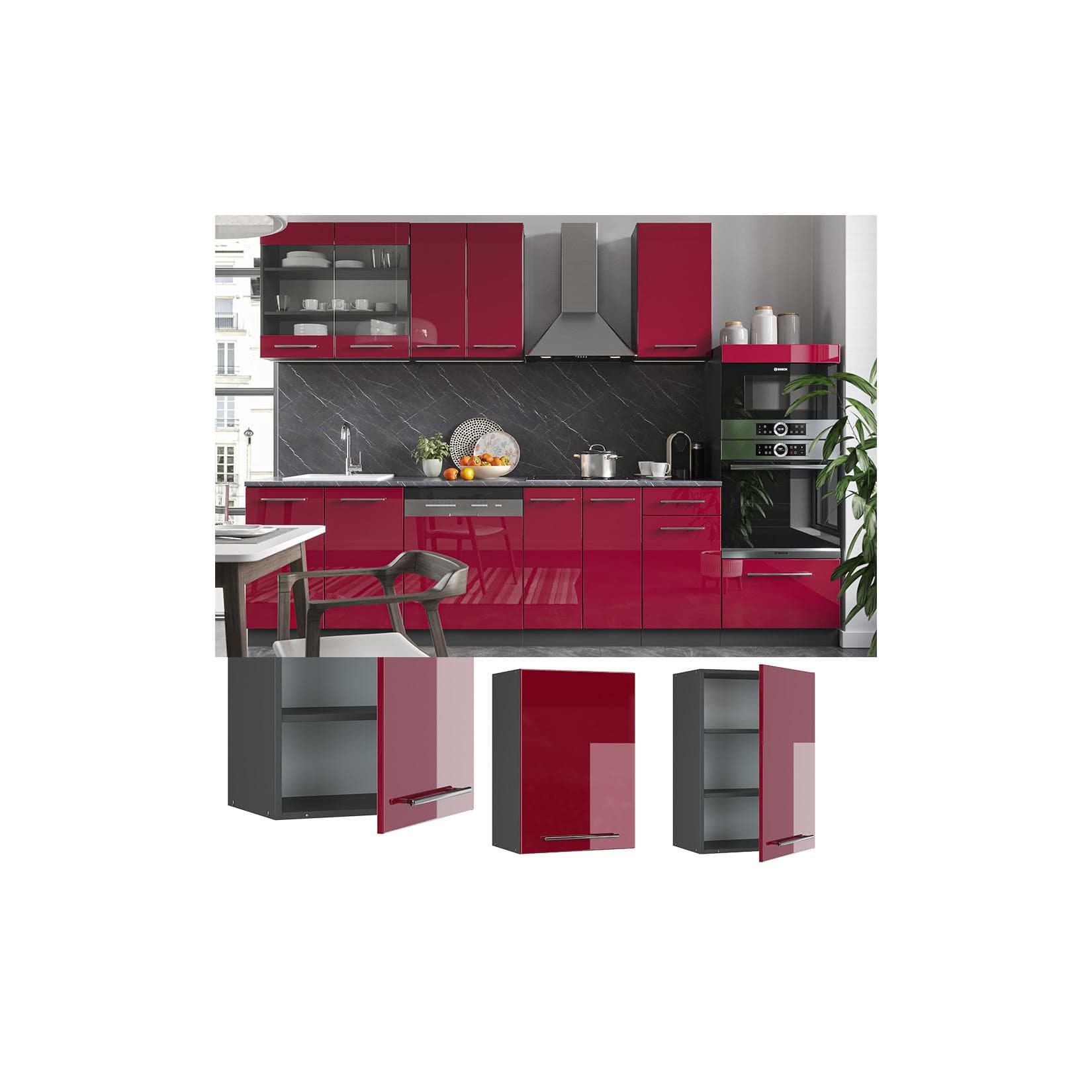 VICCO Hängeschrank 50 cm Bordeaux Hochglanz Küchenschrank Fame-Line