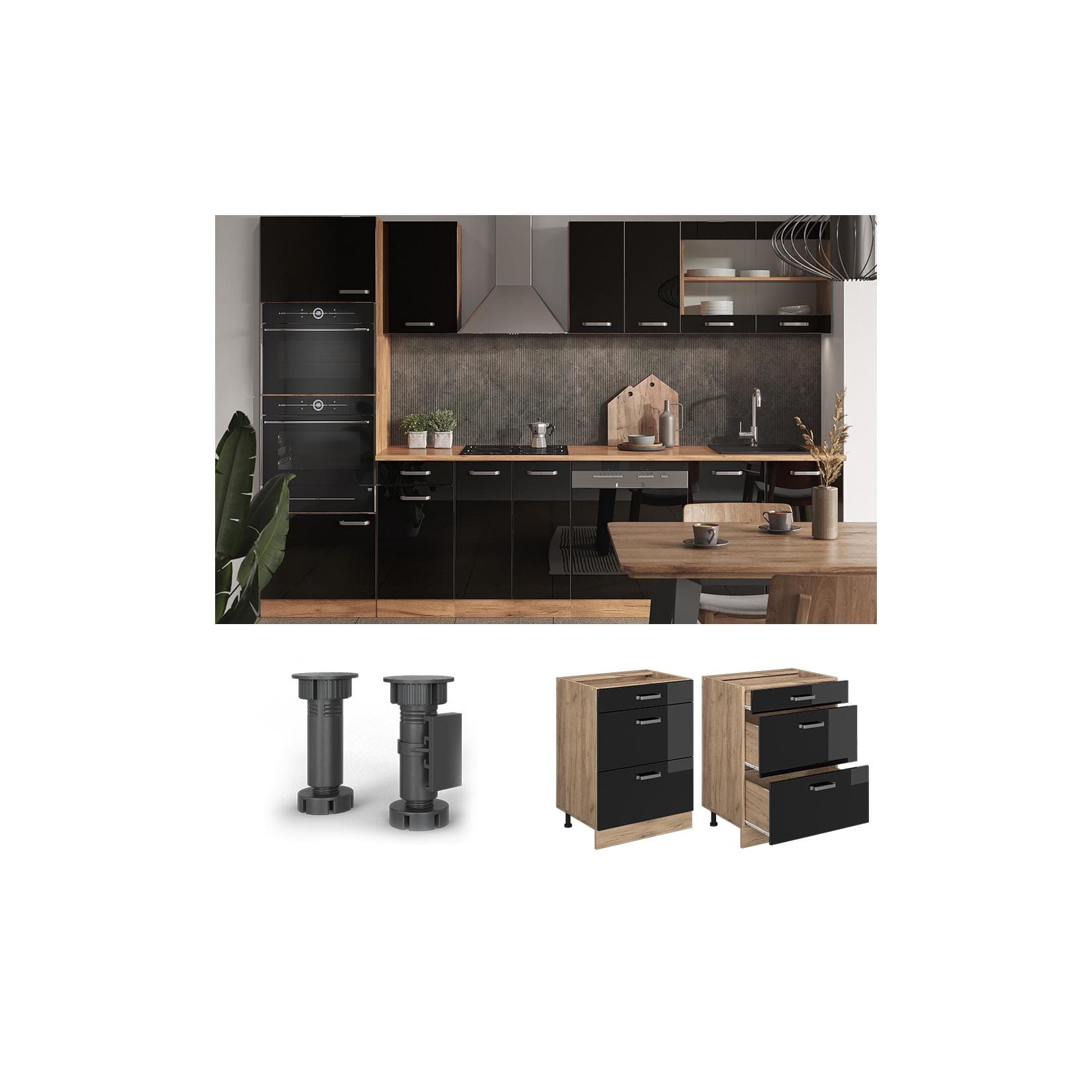 Vicco Schubladenunterschrank Küchenschrank R-Line Eiche Schwarz 60 cm