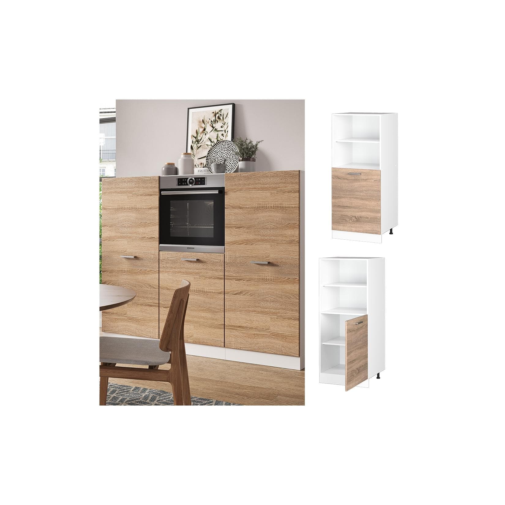 Vicco Backofenumbauschrank Küchenschrank R-Line Weiß Sonoma kleine Tür