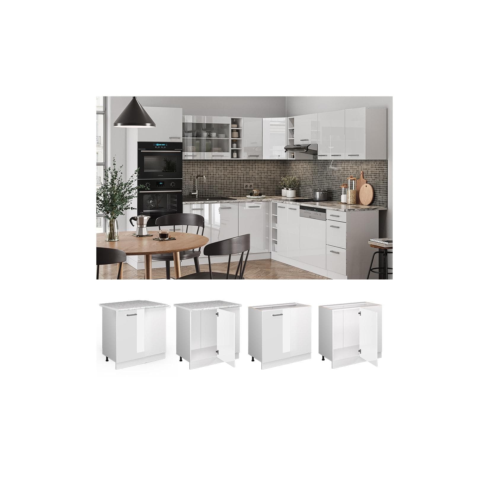 Vicco Eckunterschrank R-Line Weiß Hochglanz Küchenschrank