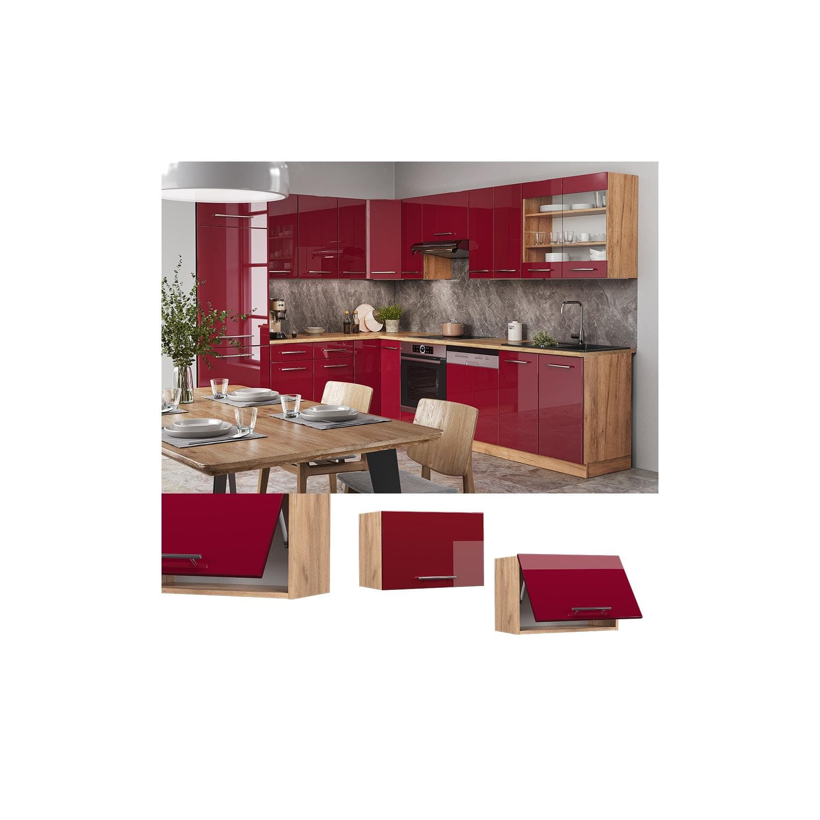Vicco Hängeschrank Küche Rot Bordeaux Modern Hochglanz 60 cm