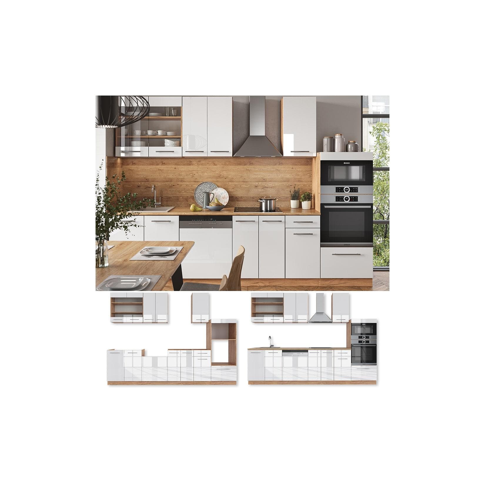 Vicco Küchenzeile 300 cm Weiß Hochglanz Modern