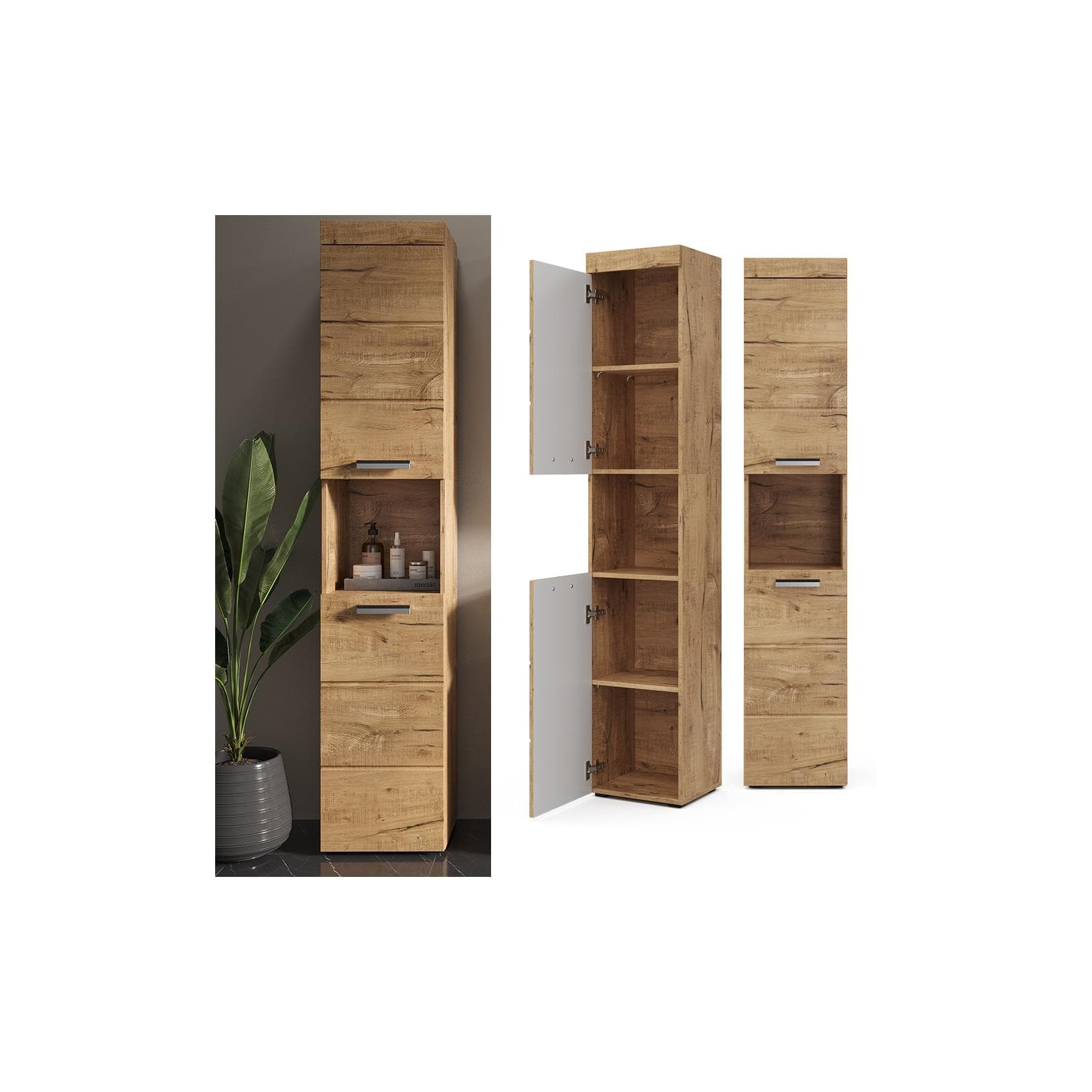 Vicco Hochschrank Luna Badschrank 2 Türen Eiche