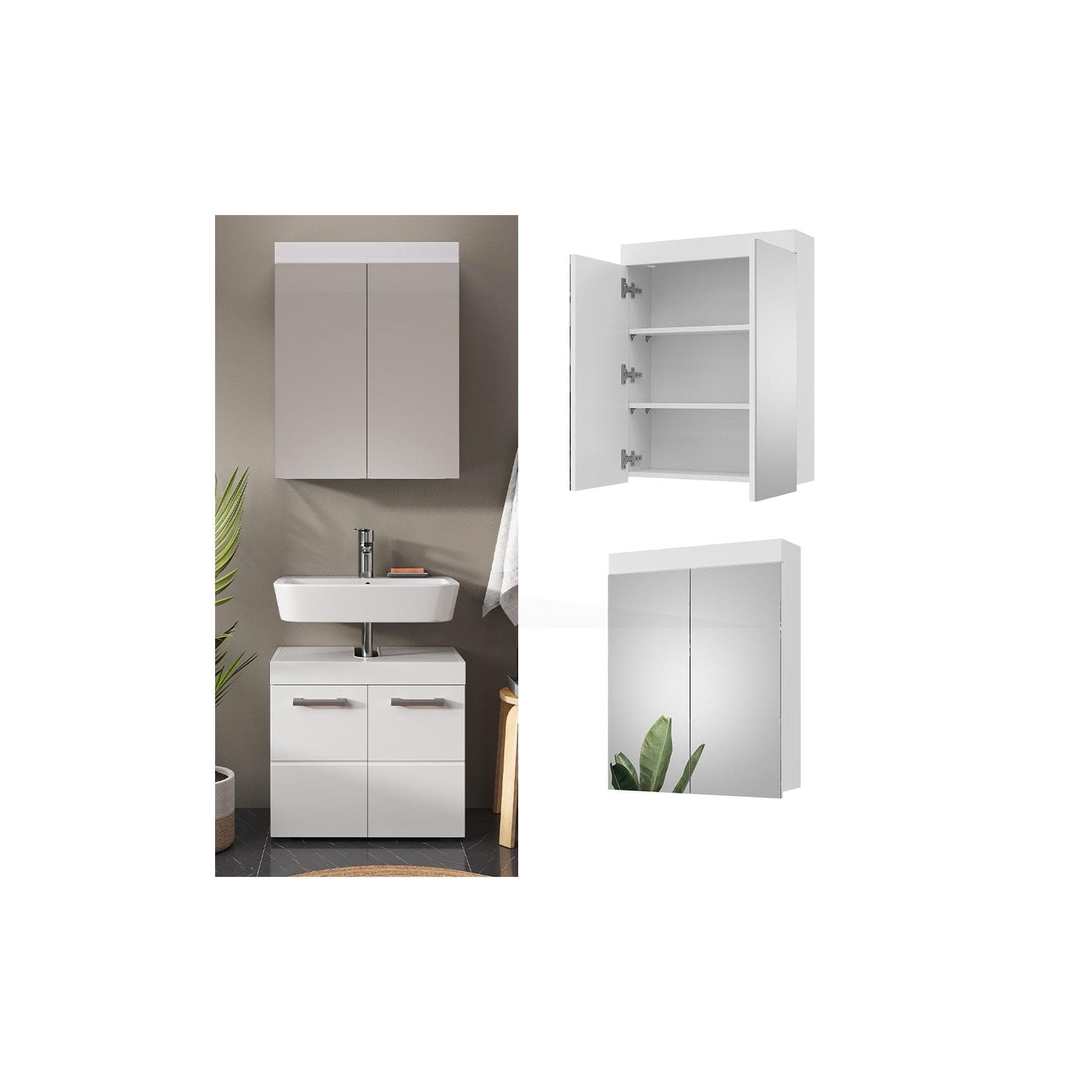 Vicco Luna Badezimmerspiegelschrank Weiß mit viel Stauraum