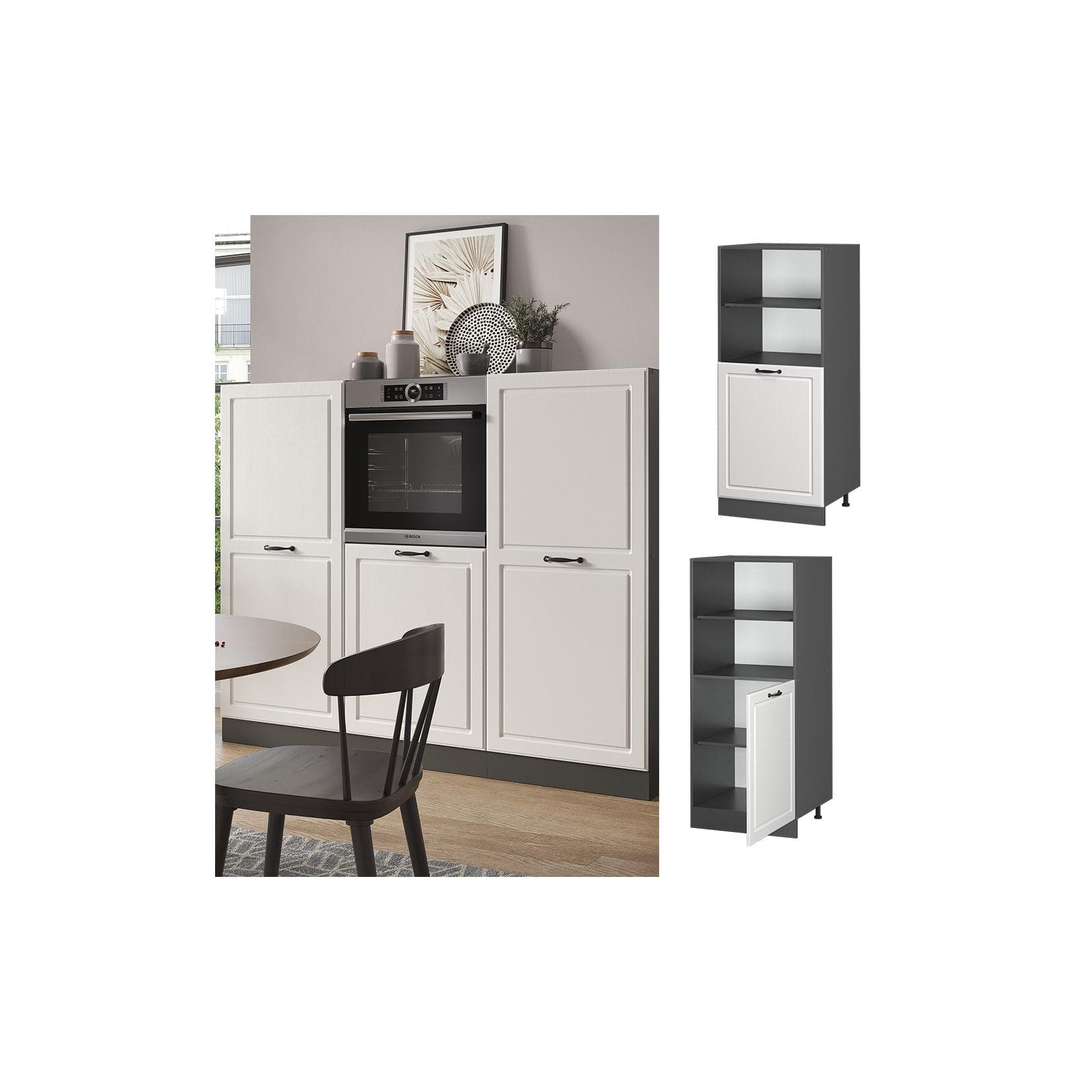 Vicco Backofenumbauschrank R-Line Landhaus 60 cm Anthrazit Weiß