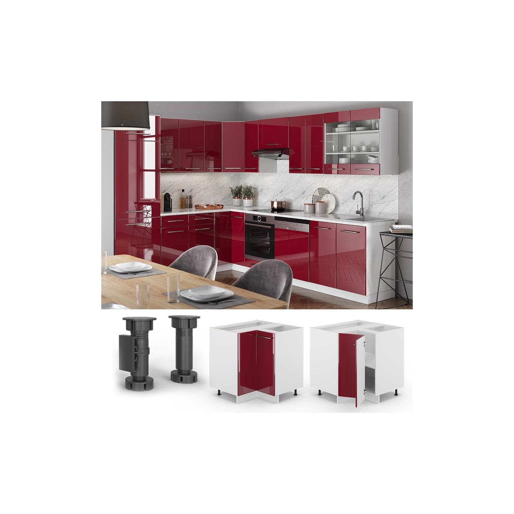 VICCO Eckunterschrank Bordeaux Hochglanz Küchenschrank Fame-Line
